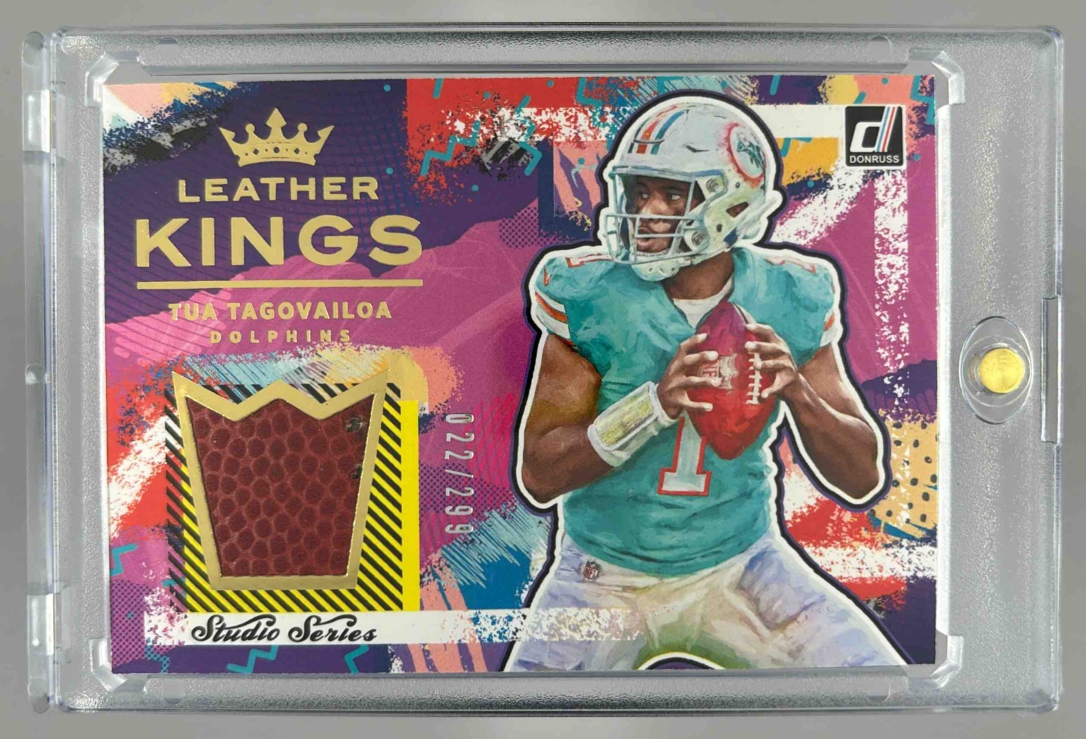 Card image for 2021 Panini Donruss Tua Tagovailoa Leather Kings /299 #LK2 Dolphins