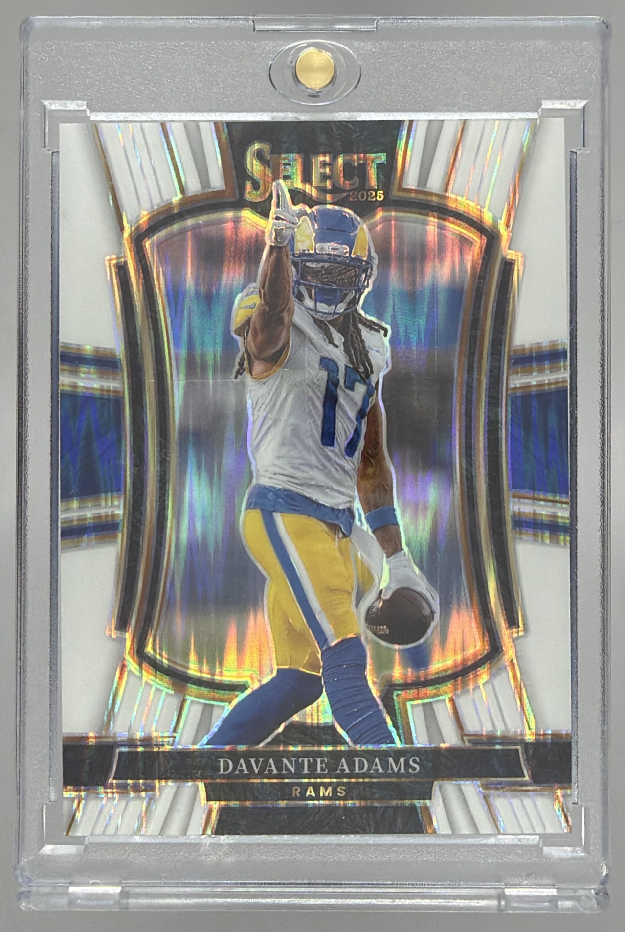 Card image for 2025 Panini Select Davante Adams Premier Level White Prizm Shock /799 #120 Rams