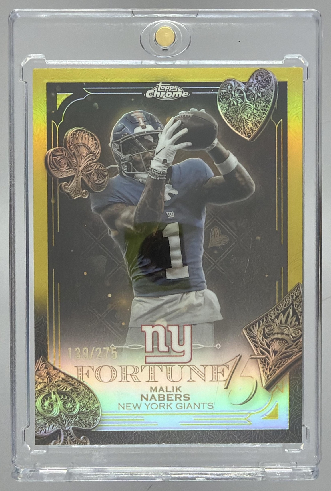 Card image for 2025 Topps Chrome Malik Nabers Fortune 15 Yellow Refractor /275 #F15-15 Giants
