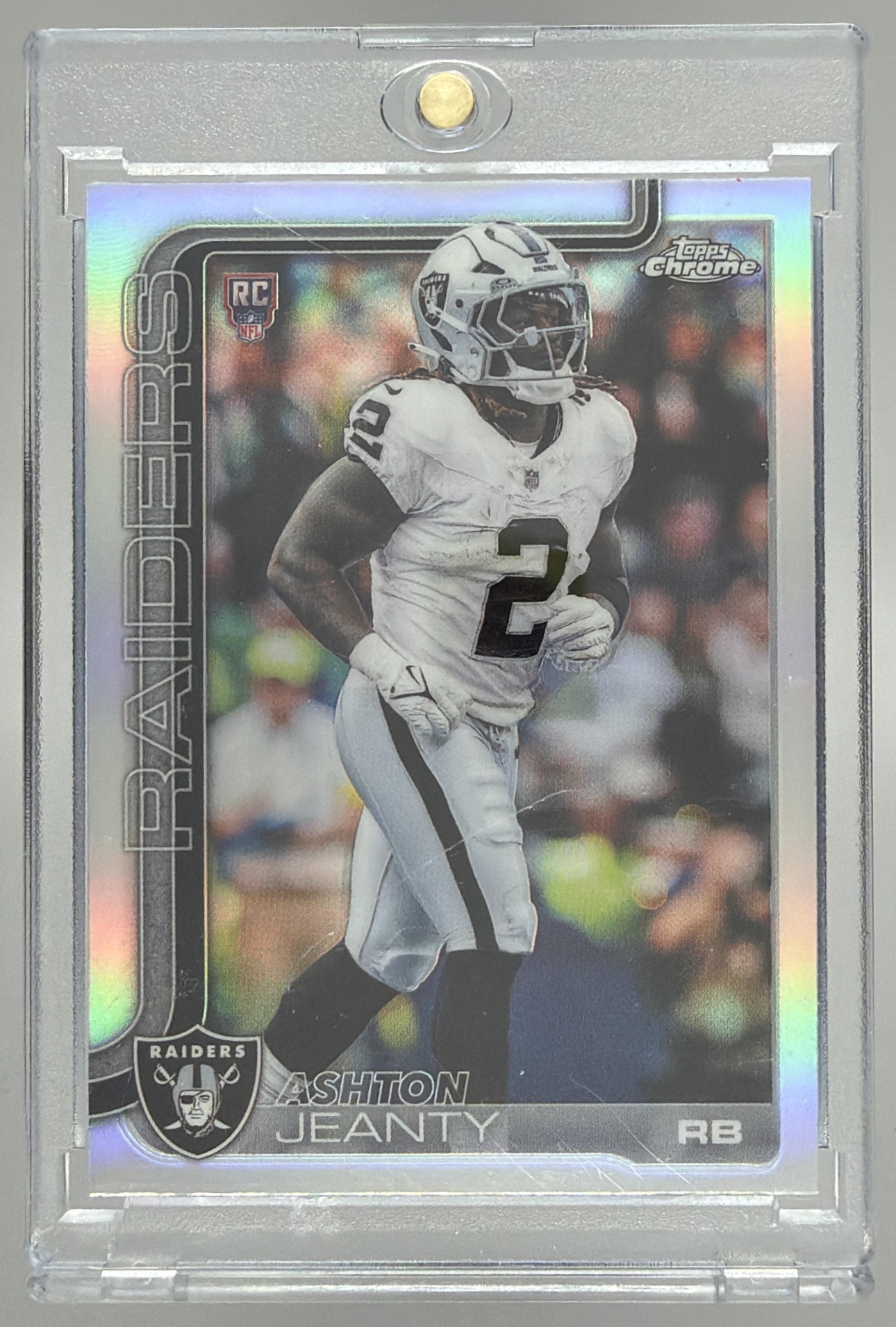 Card image for 2025 Topps Chrome Ashton Jeanty Rookie Refractor #322 RC Raiders