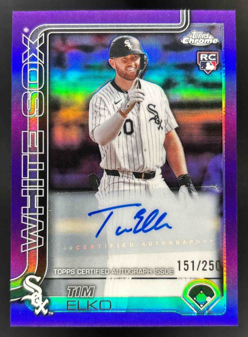 Card image for 2025 Topps Chrome Update Tim Elko Auto Purple Refractor /250 RC
