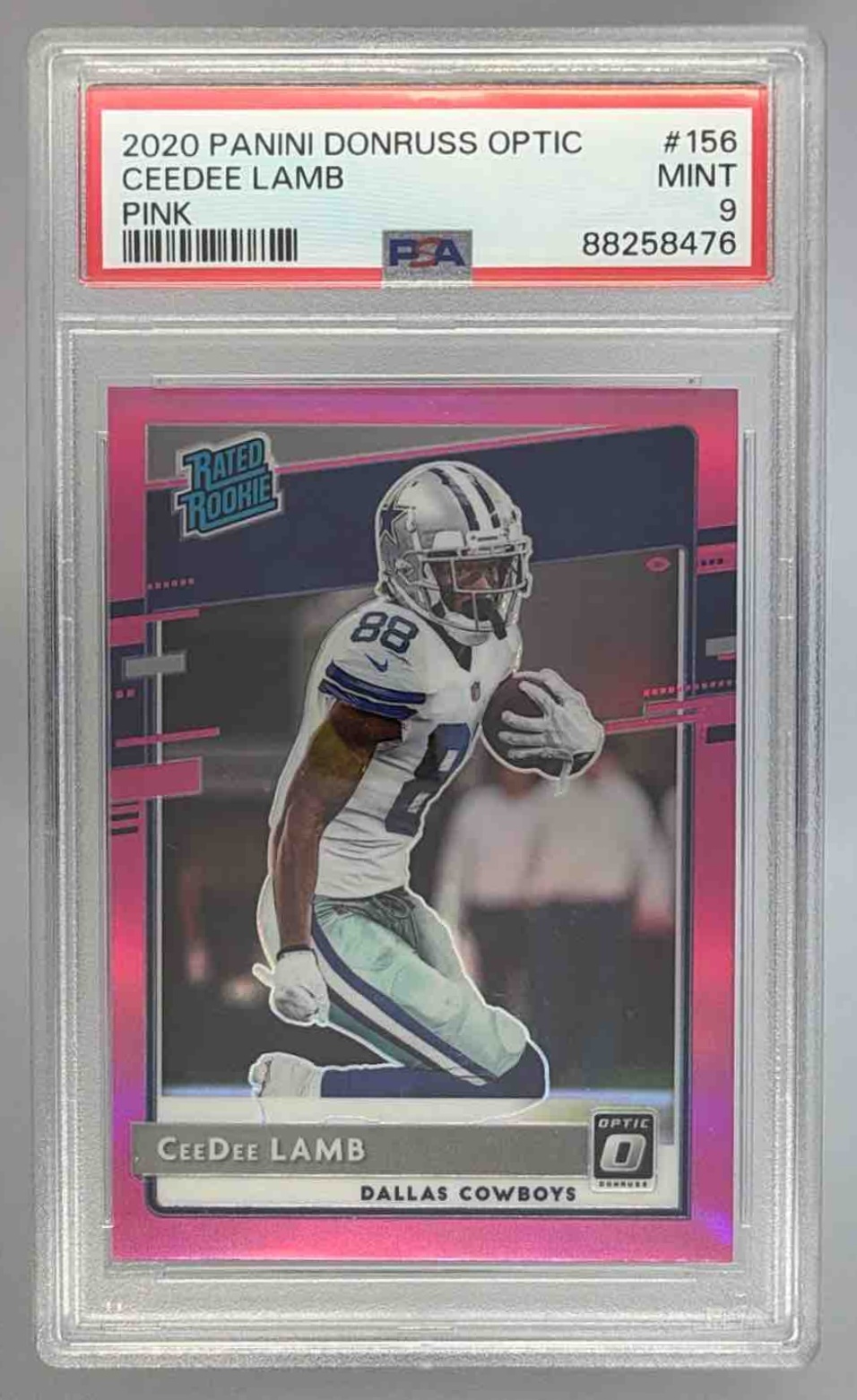 Card image for 2020 Panini Football Donruss Optic CeeDee Lamb Pink Prizm #156 RC Dallas Cowboys