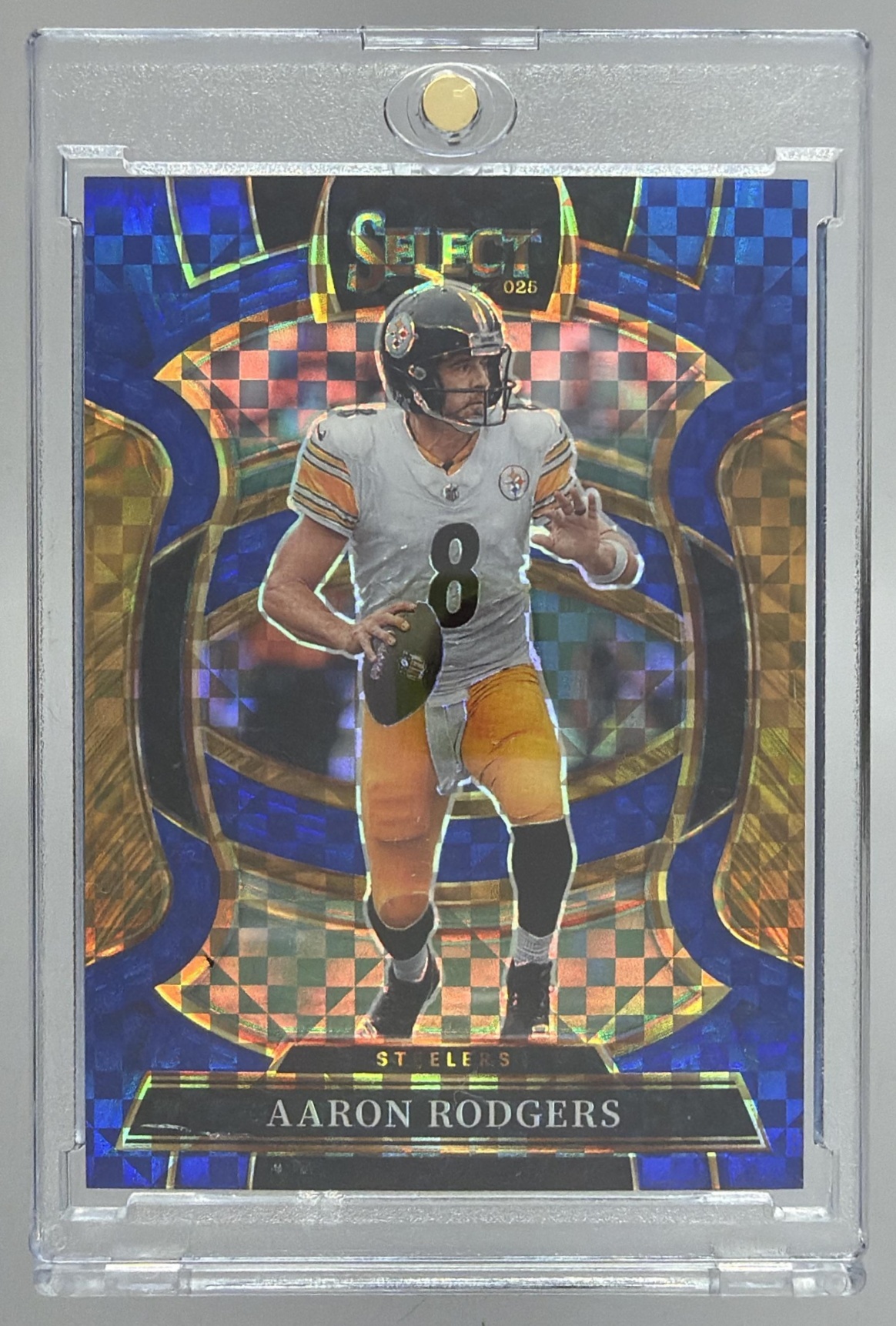 Card image for 2025 Panini Select Aaron Rodgers Concourse Blue Prizm /249 #51 Steelers
