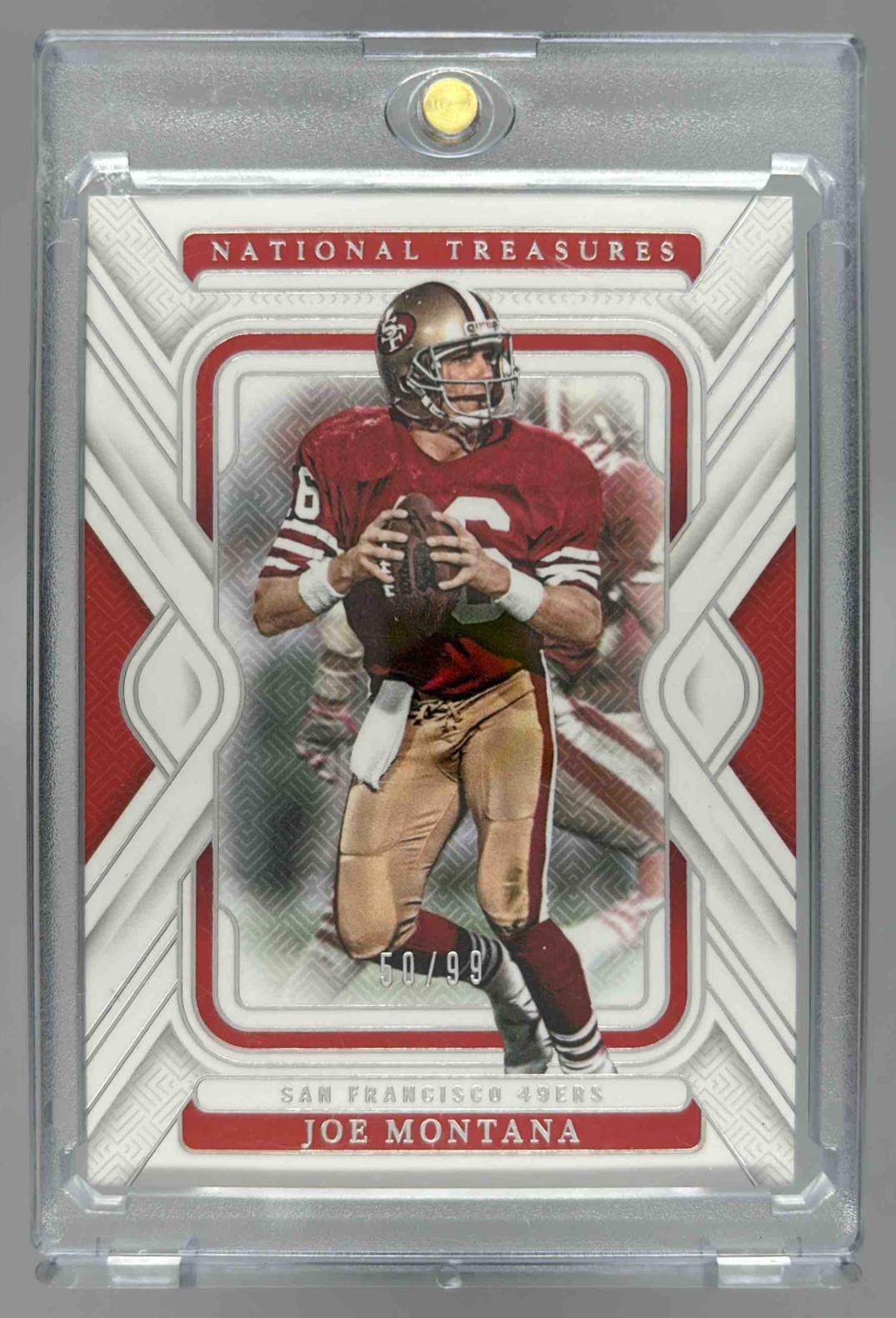 Card image for 2024 Panini Football National Treasures Joe Montana /99 #88 San Francisco 49ers