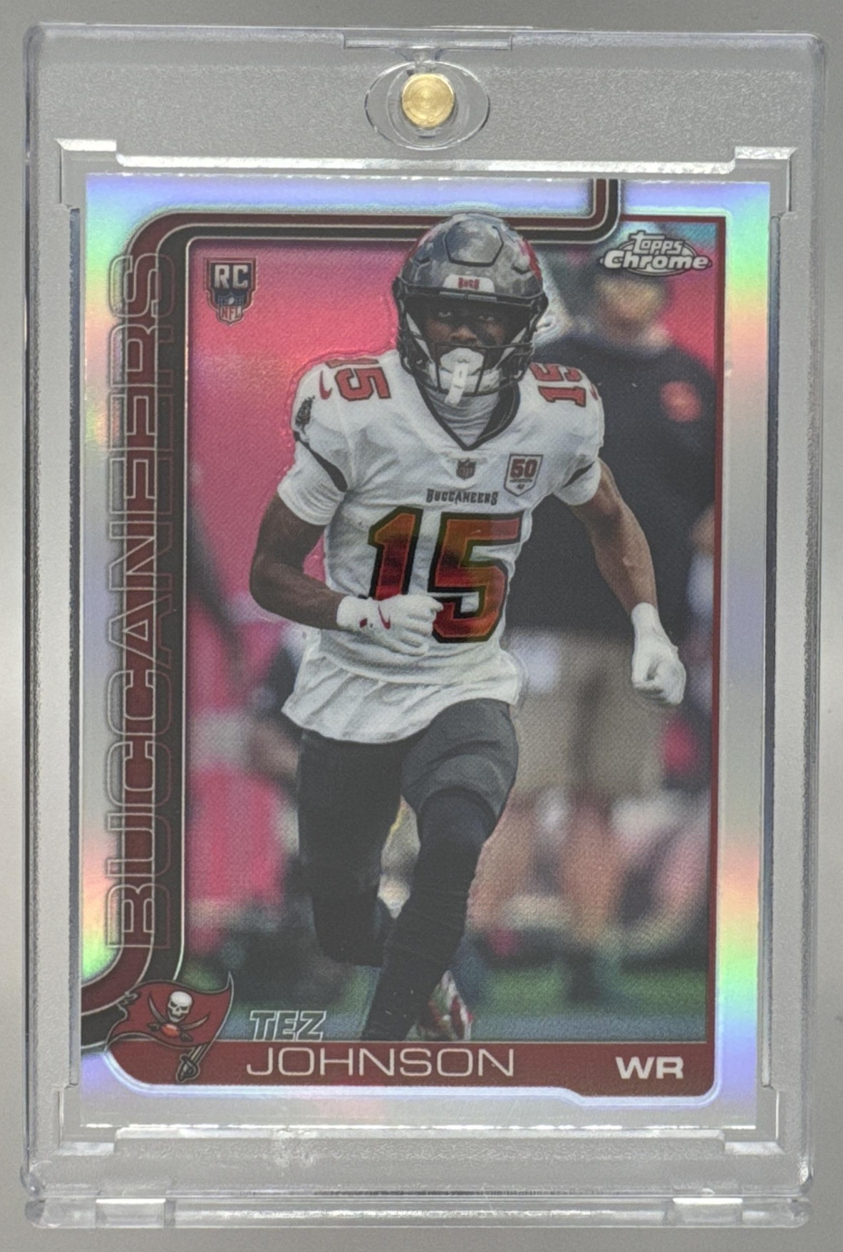 Card image for 2025 Topps Chrome Tez Johnson Rookie Refractor #342 RC Buccaneers