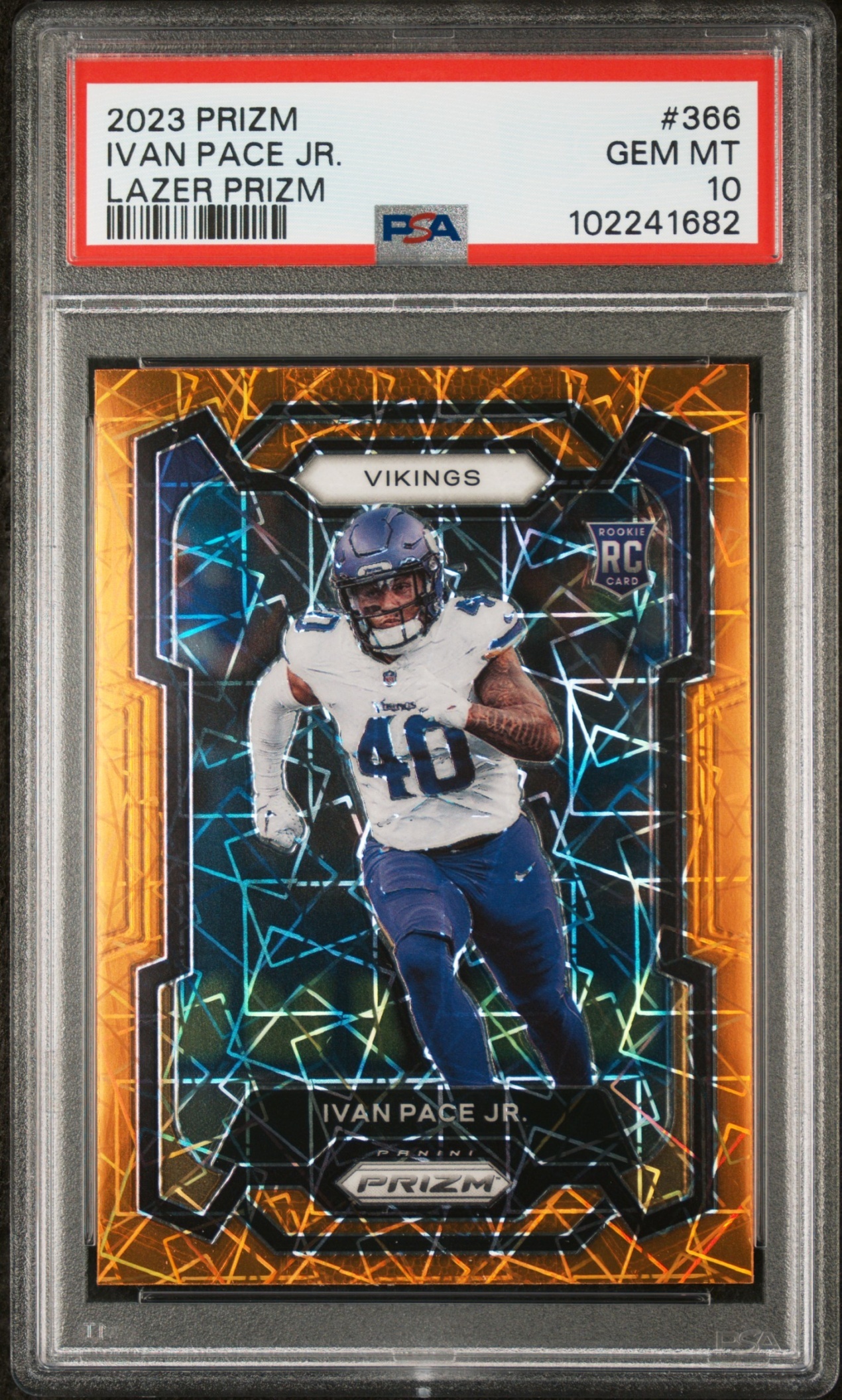 Card image for 2023 Panini Football Prizm Ivan Pace Jr. Lazer #366 RC Minnesota Vikings