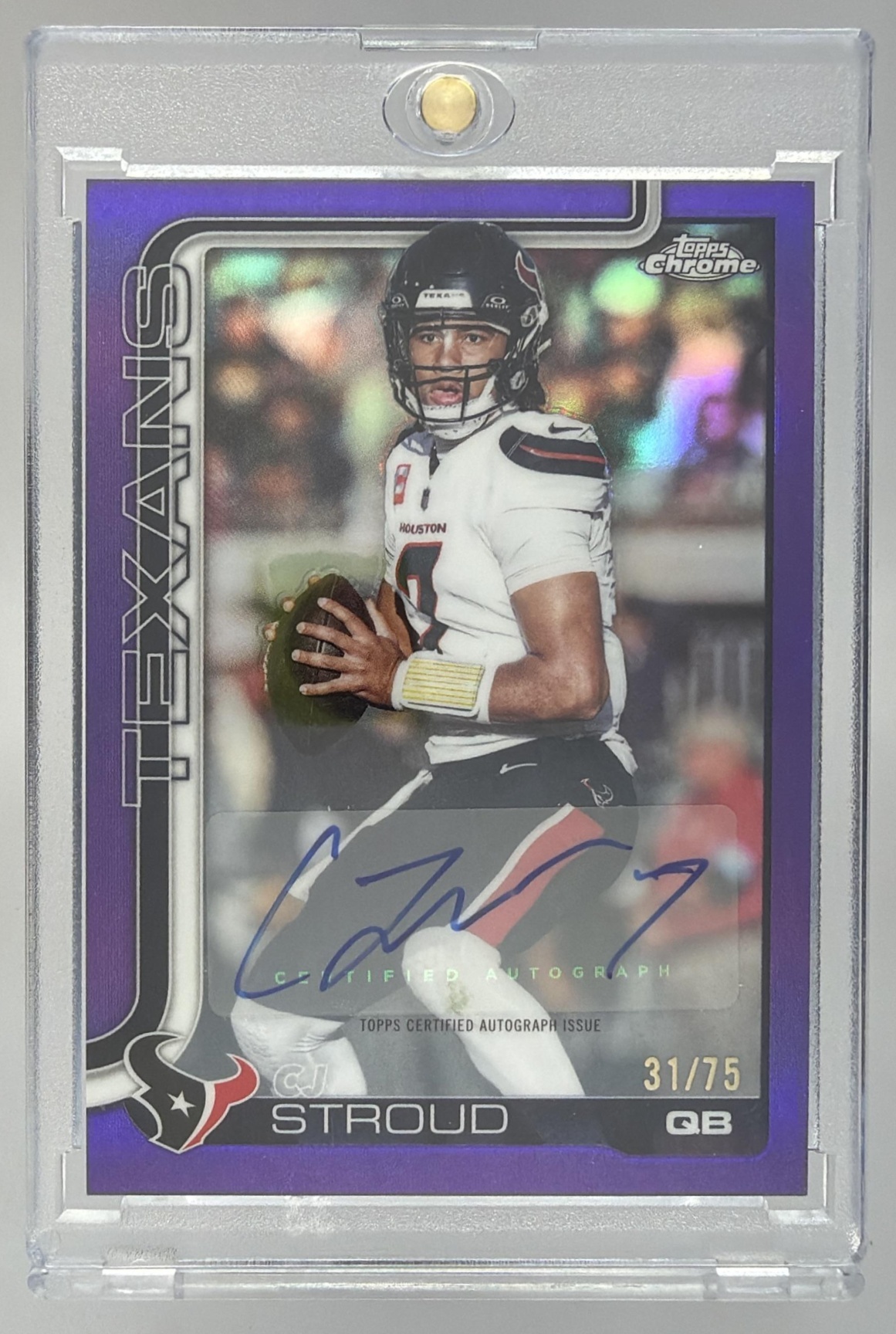 Card image for 2025 Topps Chrome CJ Stroud Auto Purple Lava Refractor /75 #BA-CS Texans