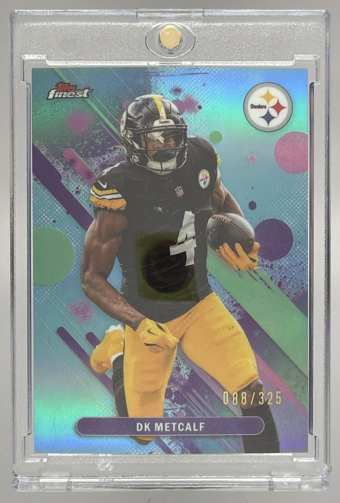 Card image for 2025 Topps Finest DK Metcalf Sky Blue Refractor /325 #92 Steelers
