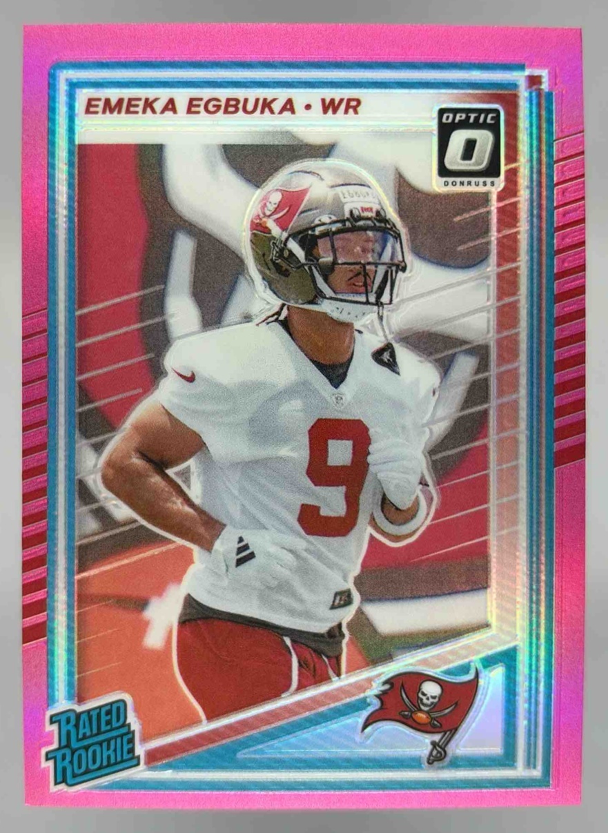 Card image for 2025 Panini Donruss Emeka Egbuka Optic Rated Rookie Preview Pink #375 RC Buccaneers