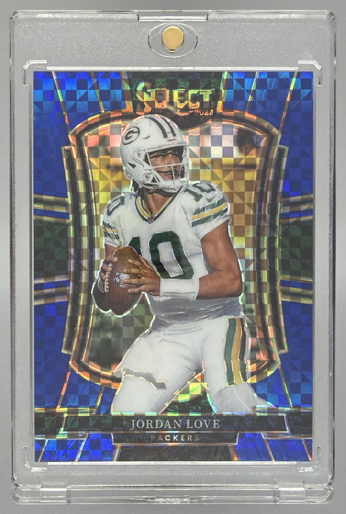 Card image for 2025 Panini Select Jordan Love Premier Level Blue Prizm /175 #168 Packers