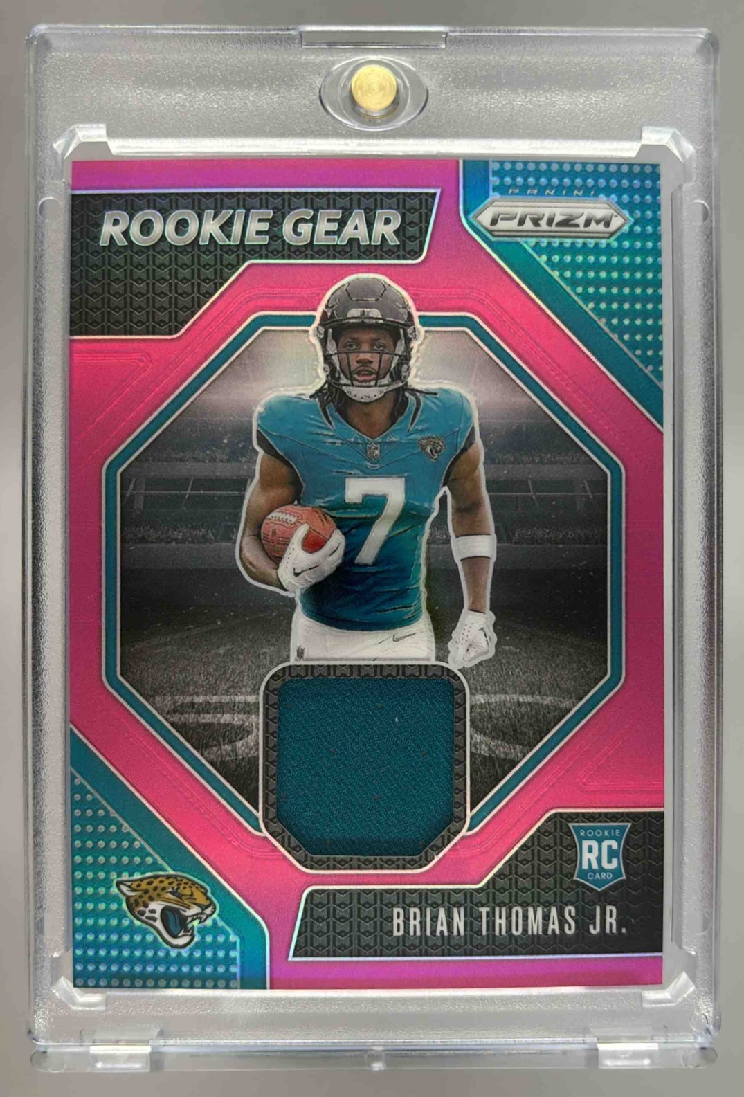Card image for 2024 Panini Prizm Brian Thomas Jr. Rookie Gear Pink #RG-BTJ MEM RC Jaguars