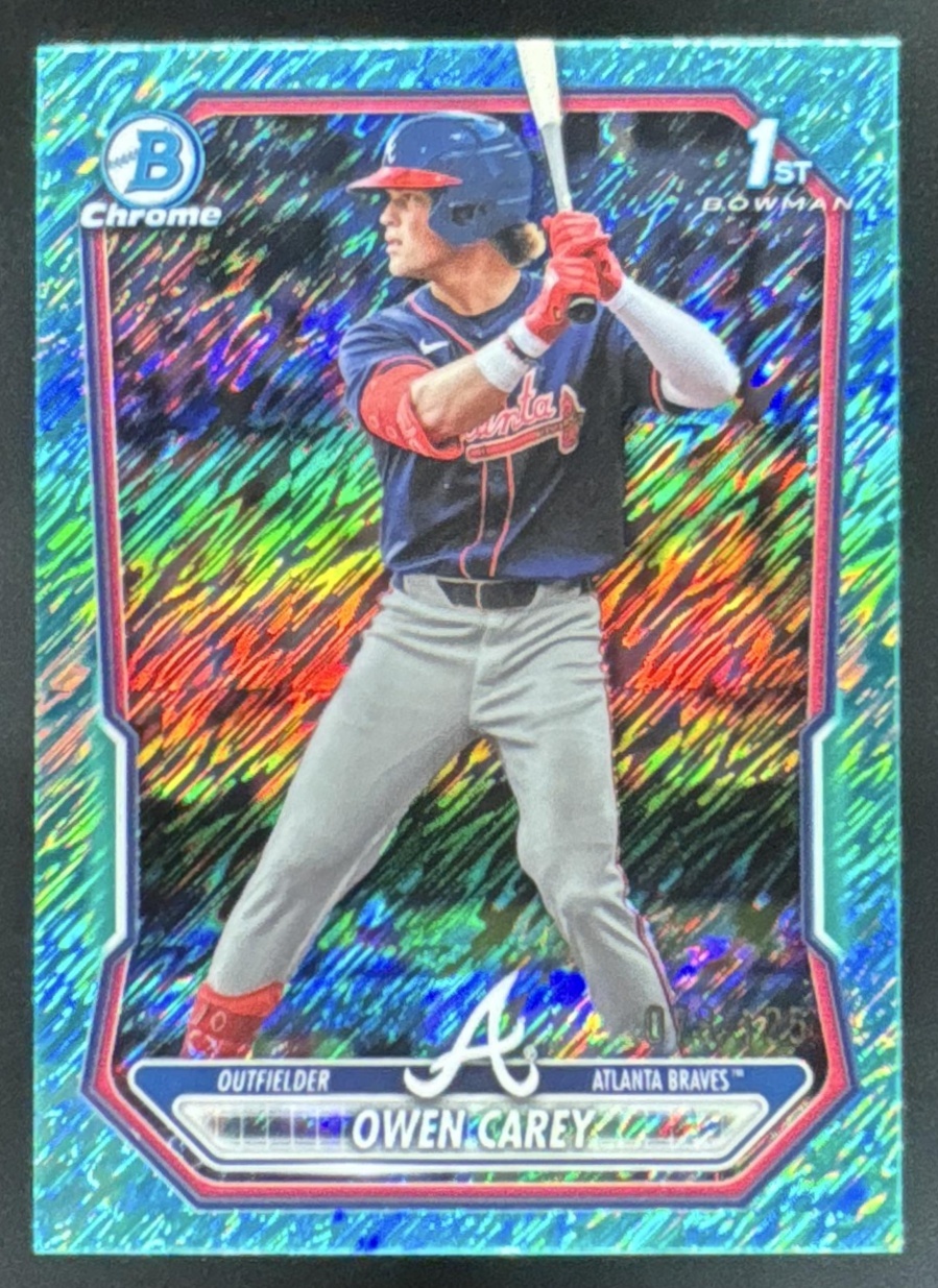 Card image for 2026 Bowman Owen Carey Chrome Aqua Shimmer Refractor /125 1st Prospect