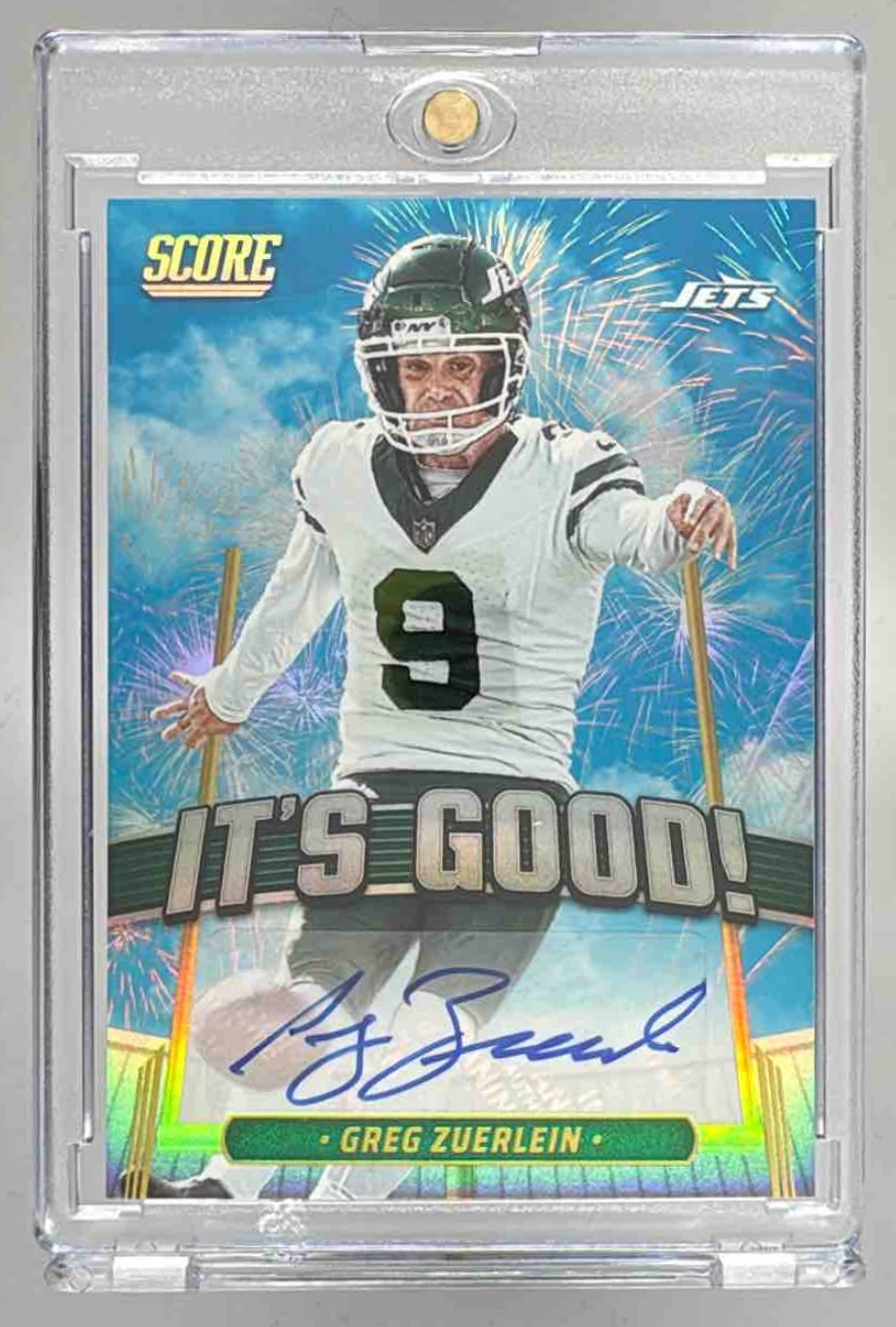 Card image for 2025 Panini Score Greg Zuerlein It's Good! Graphs #IGG-GZN Auto Jets