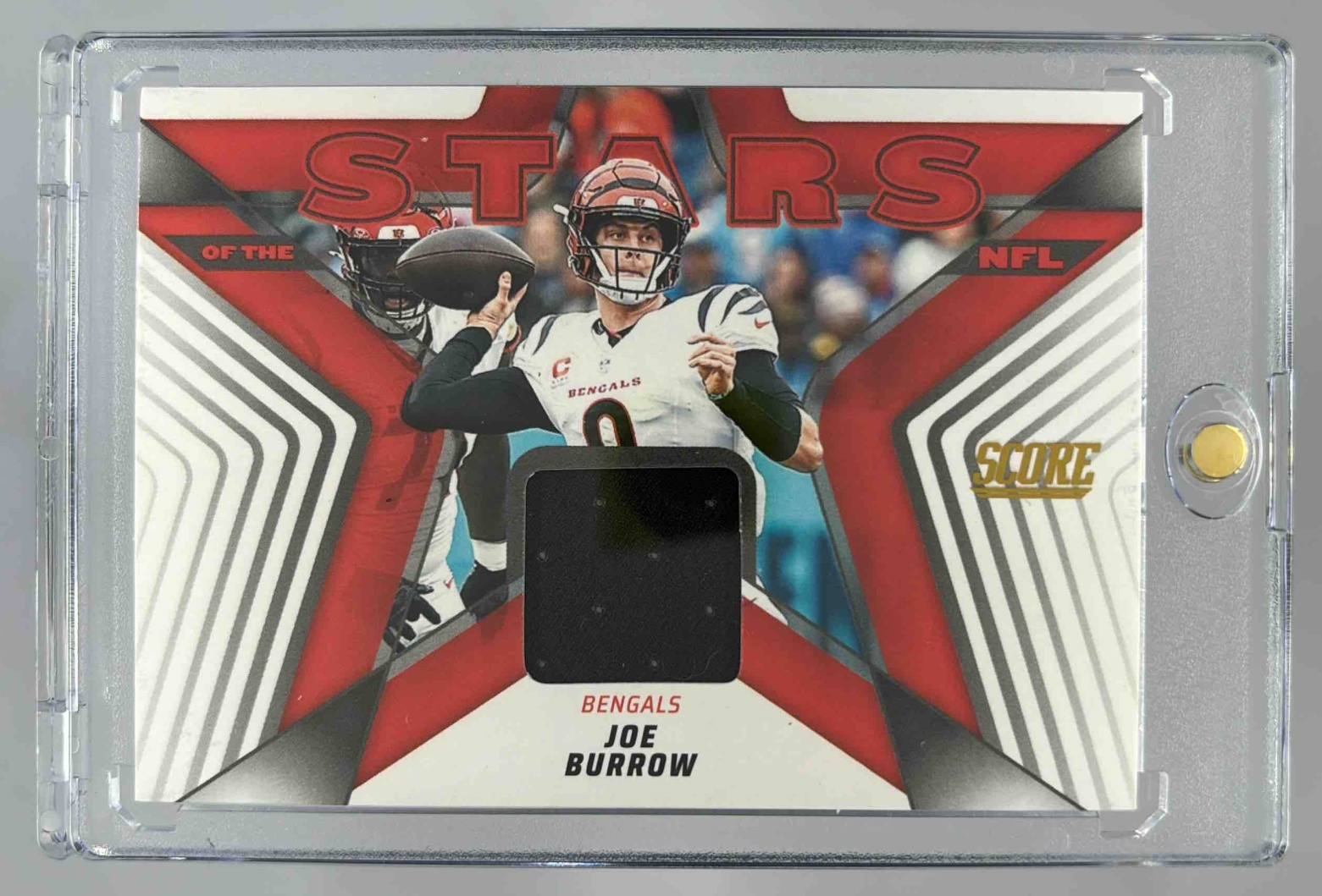 Card image for 2025 Panini Score Joe Burrow Stars of the NFL Jersey #SNJ-JBW MEM Bengals