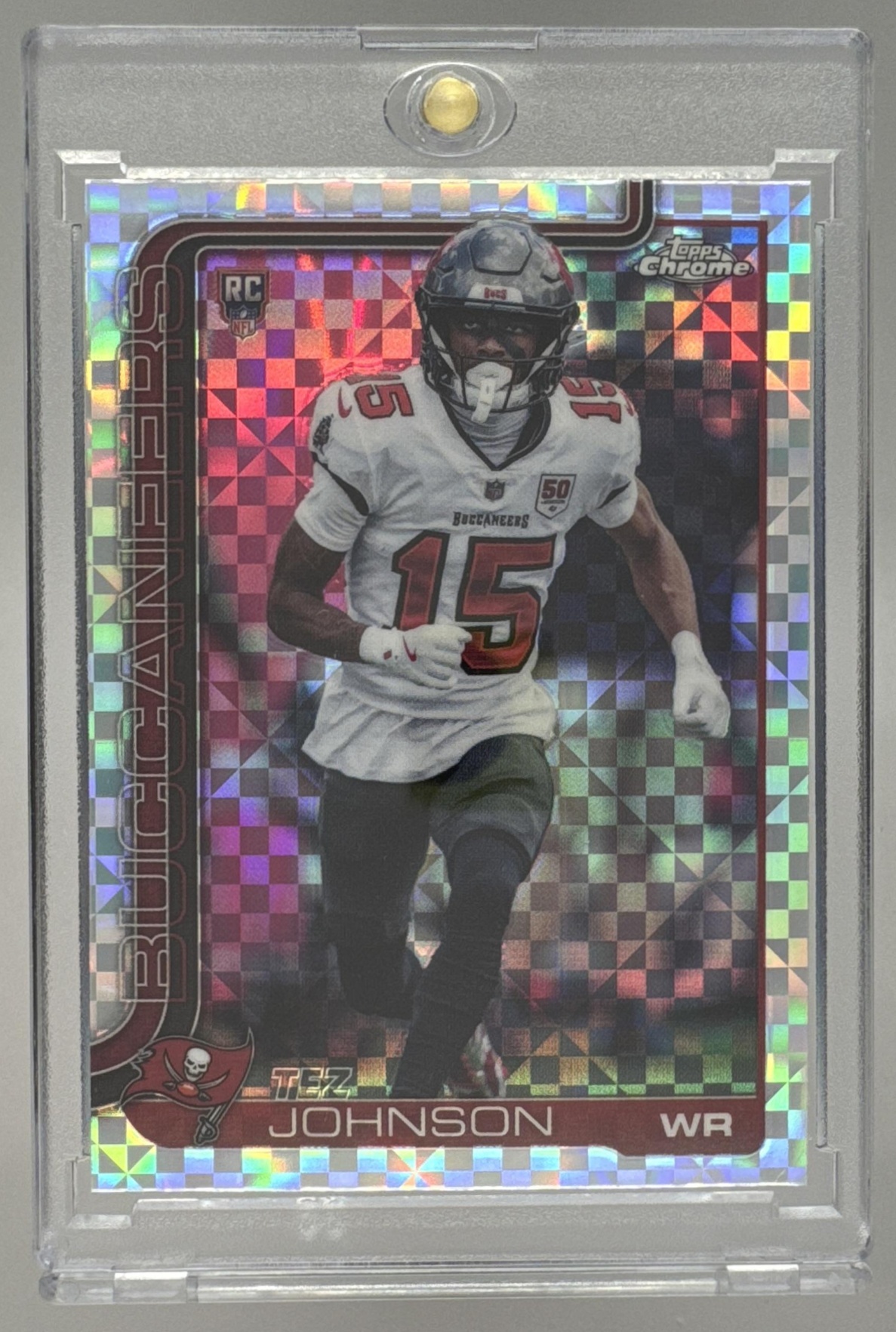 Card image for 2025 Topps Football Chrome Tez Johnson Rookie #342 RC Tampa Bay Buccaneers
