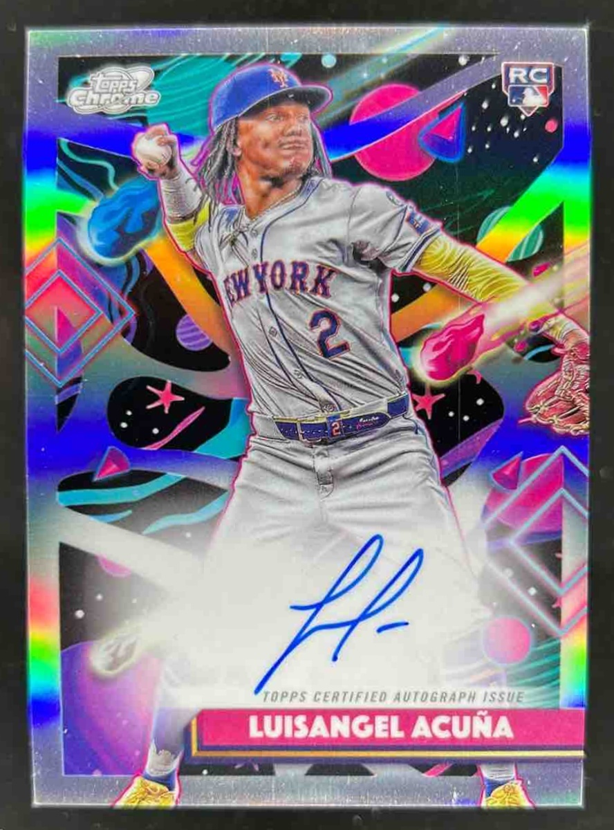 Card image for Luisangel Acuna 2025 Topps Baseball Cosmic Chrome Auto RC New York Mets