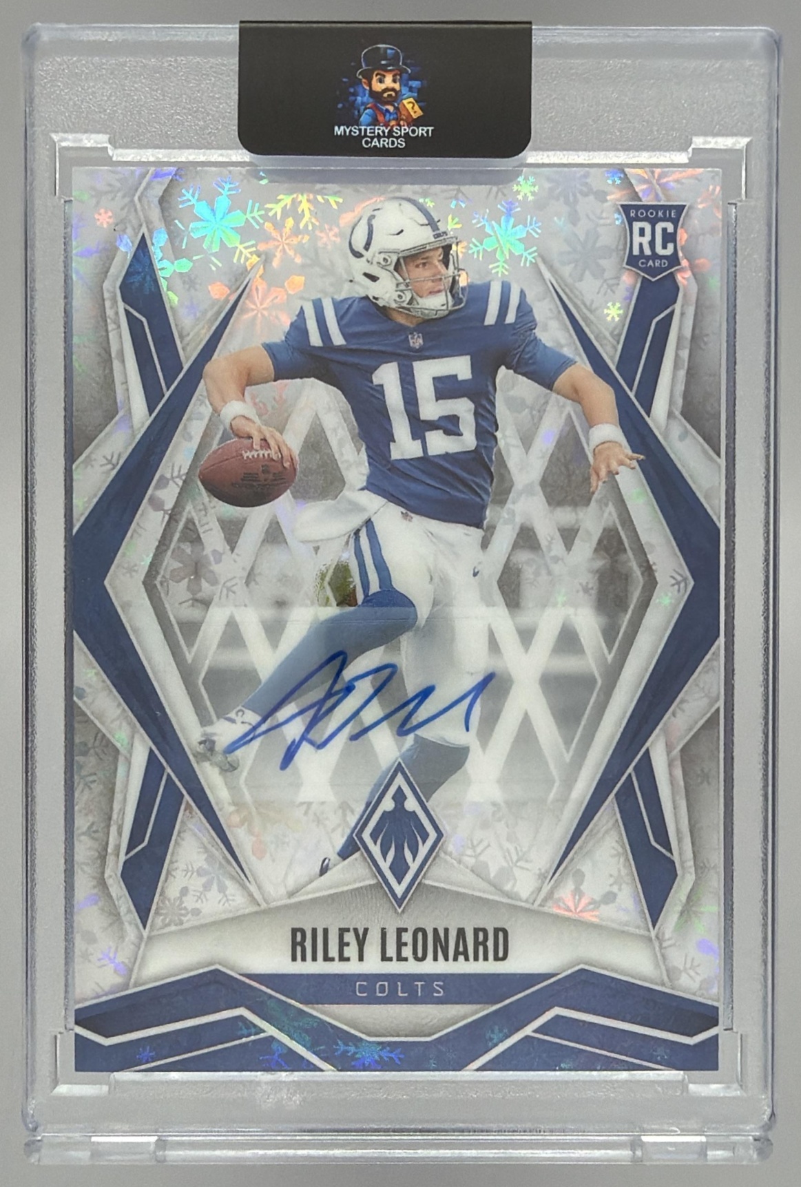 Card image for 2025 Panini Phoenix Riley Leonard Rookies Auto Winter Prizm /35 #170 RC Colts