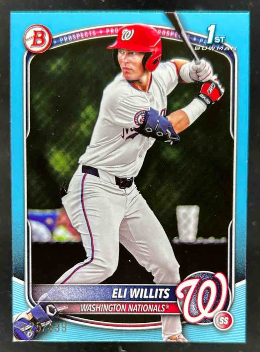 Card image for Eli Willits 2025 Bowman Draft Sky Blue Border /499