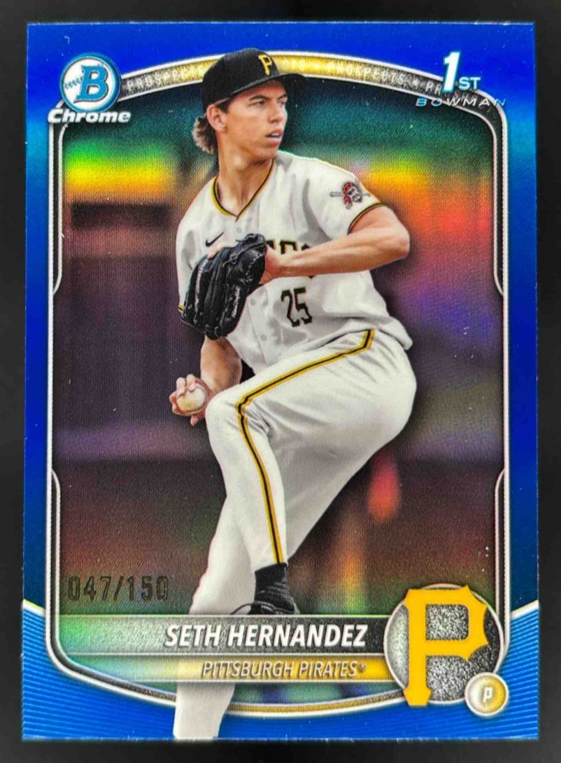 Card image for 2025 Bowman Draft Seth Hernandez Chrome Blue Refractor /150 #BDC-25 Pirates