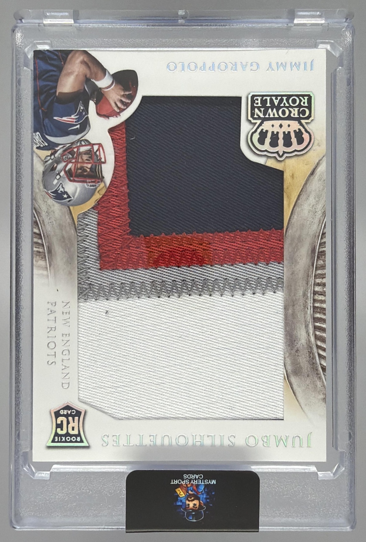 Card image for 2014 Panini Crown Royale Jimmy Garoppolo Heirs to the Throne Materials /499 #HT-JG RC Patriots