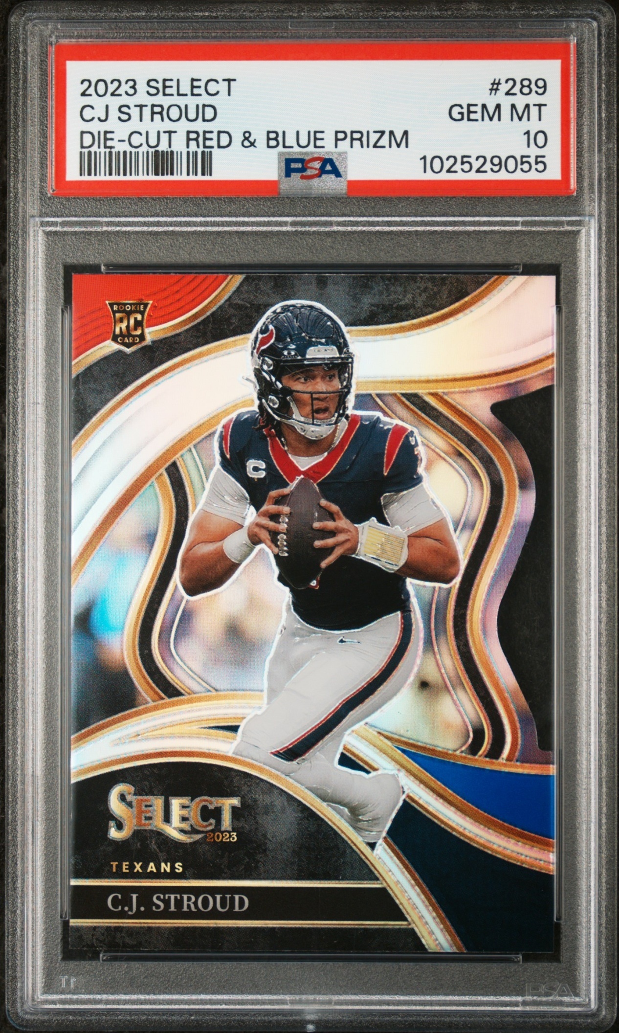 Card image for 2023 Panini Select C.J. Stroud Disco Red Prizms /49 #289 RC Club Texans