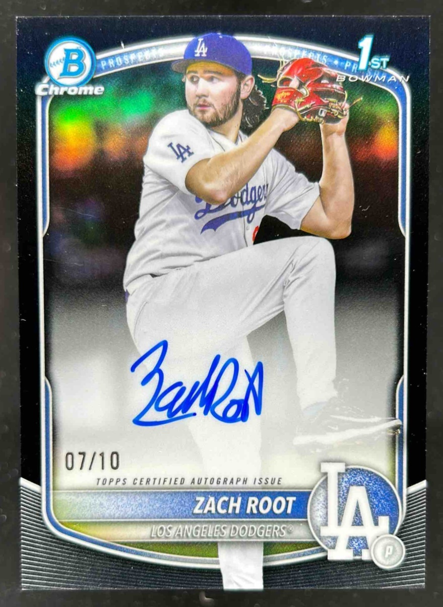 Card image for Zach Root 2025 Bowman Draft Chrome Prospect Auto Black Refractor /10