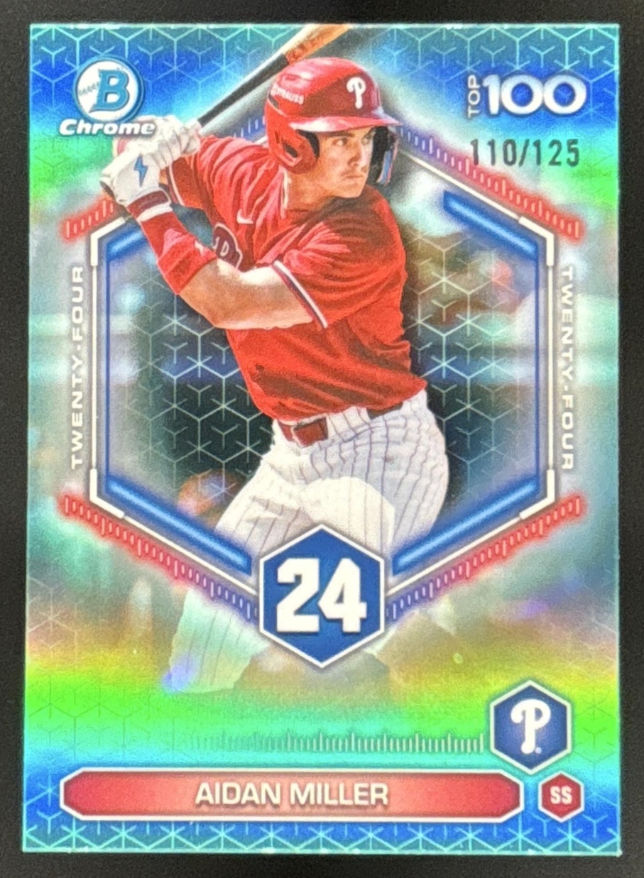 Card image for 2026 Bowman Aidan Miller Scouts Top 100 Chrome Aqua Refractor /125