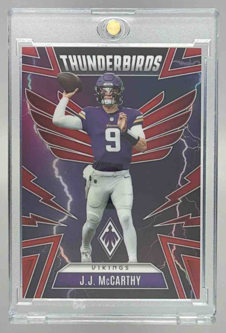 Card image for 2025 Panini Phoenix J.J. McCarthy Thunderbirds Red Prizm /249 #33 Vikings