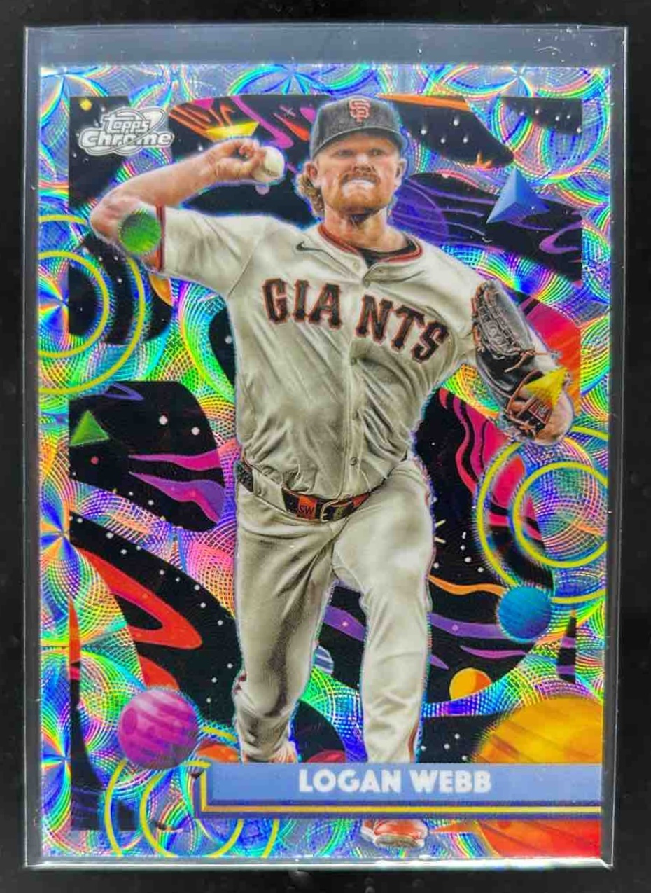 Card image for Logan Webb 2025 Topps Cosmic Chrome Nucleus Refractor