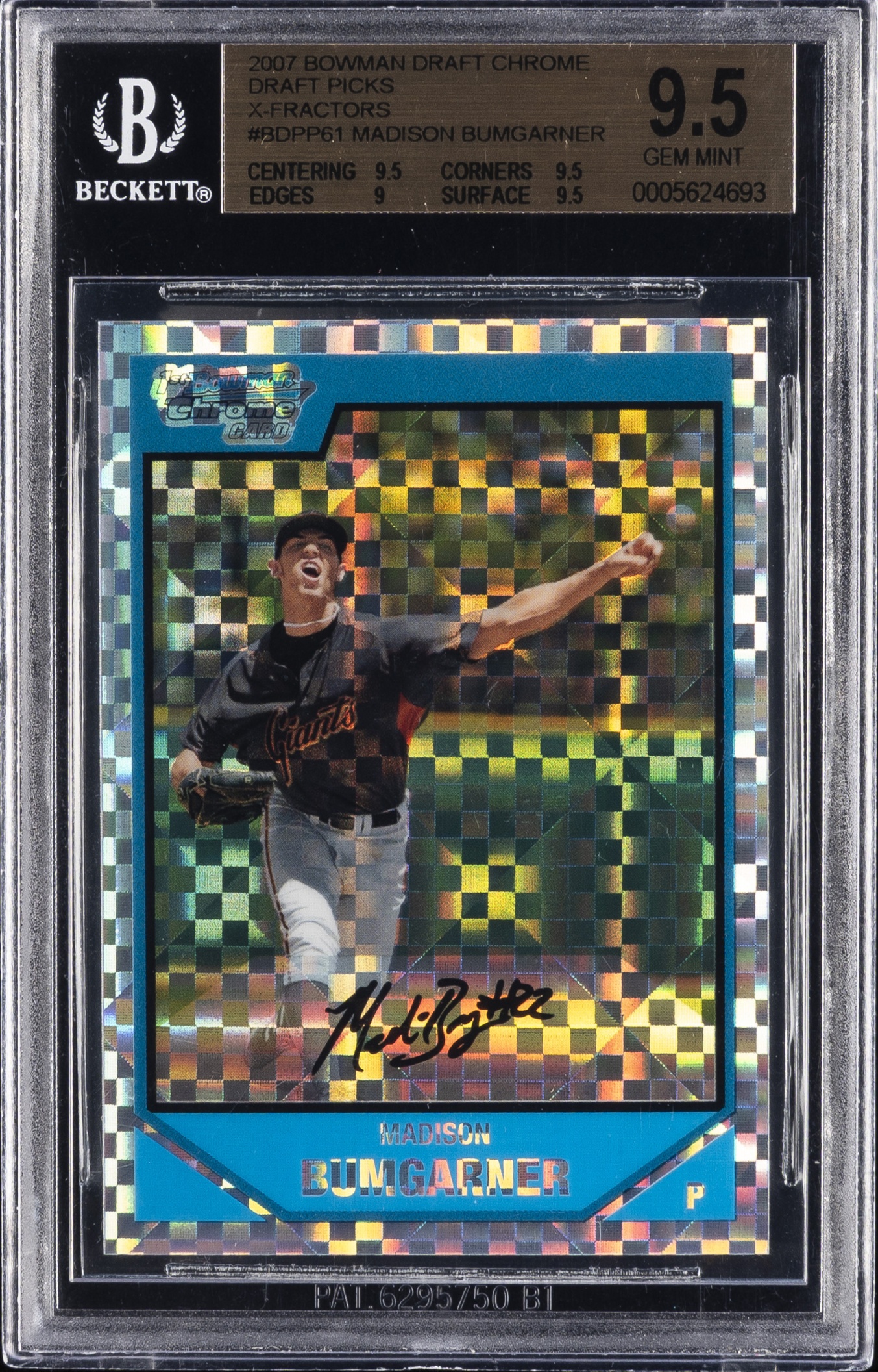 2007 Bowman Draft Madison Bumgarner Chrome X Fractors /299 #BDPP61 BGS 9.5