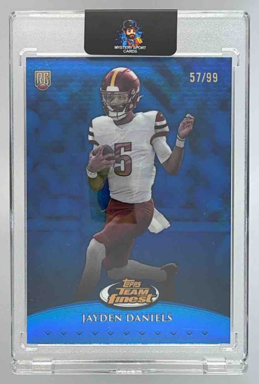 Card image for 2024 Topps Finest Jayden Daniels Team Blue Refractor /99 #TF-2 RC Commanders