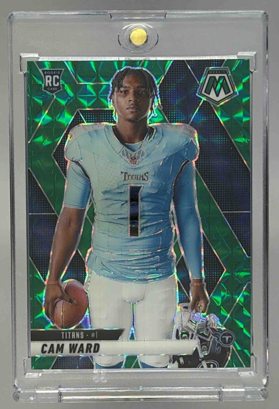 Card image for 2025 Panini Mosaic Cam Ward Rookie Variation Green Prizm #272 RC Titans