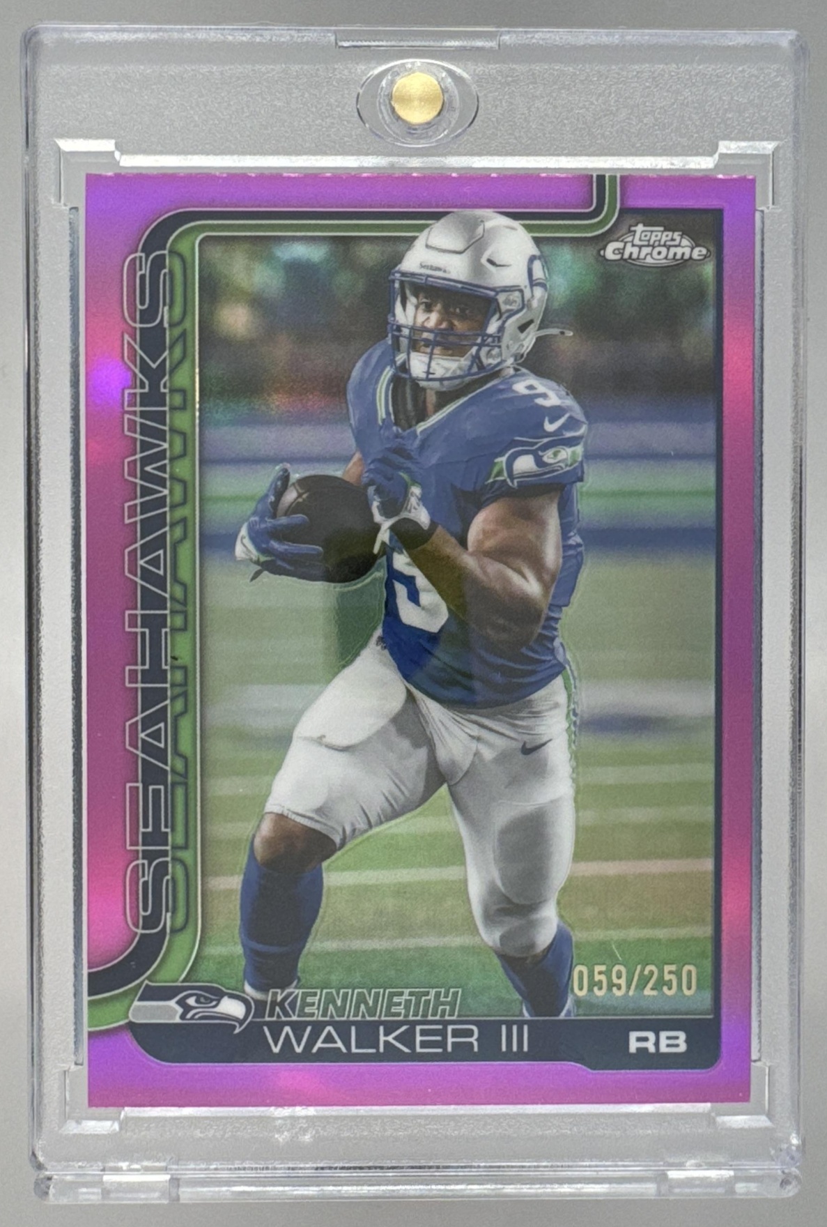 Card image for 2025 Topps Chrome Kenneth Walker III Pink Refractor /250 #276 Seahawks