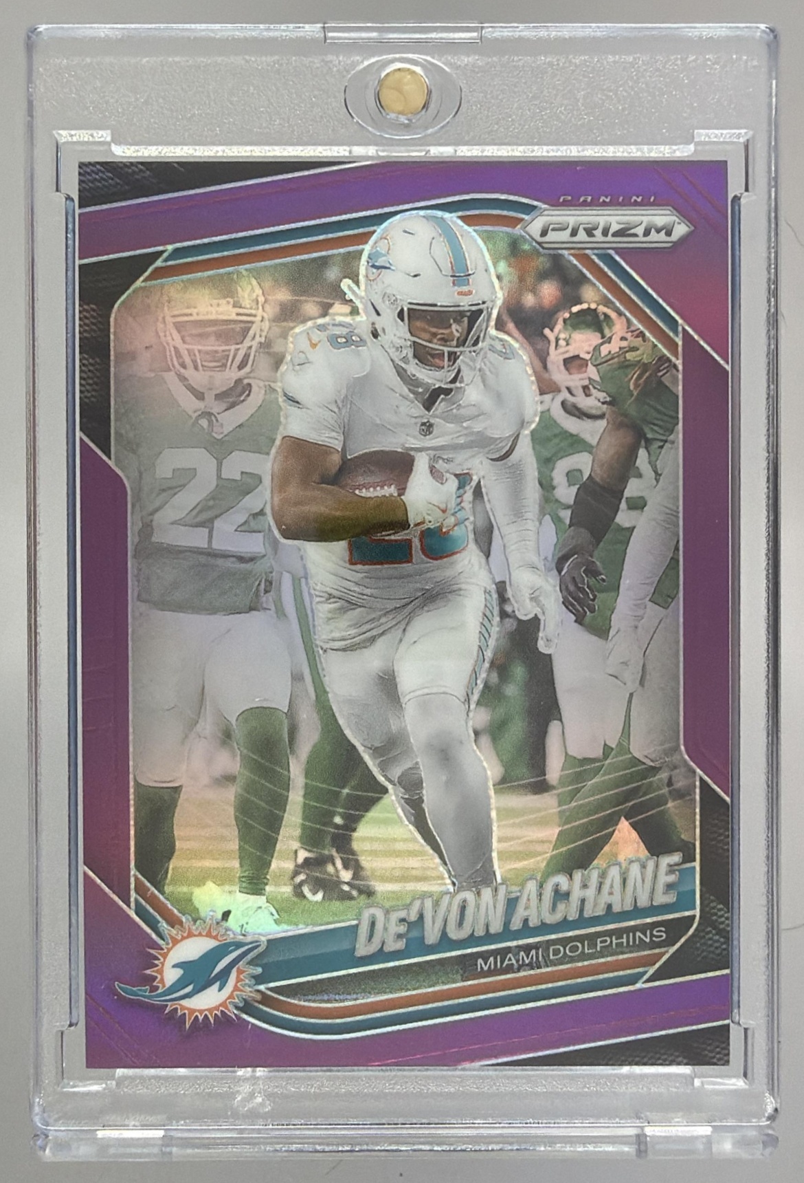 Card image for 2025 Panini Football Prizm De'Von Achane Snakeskin #150 Miami Dolphins