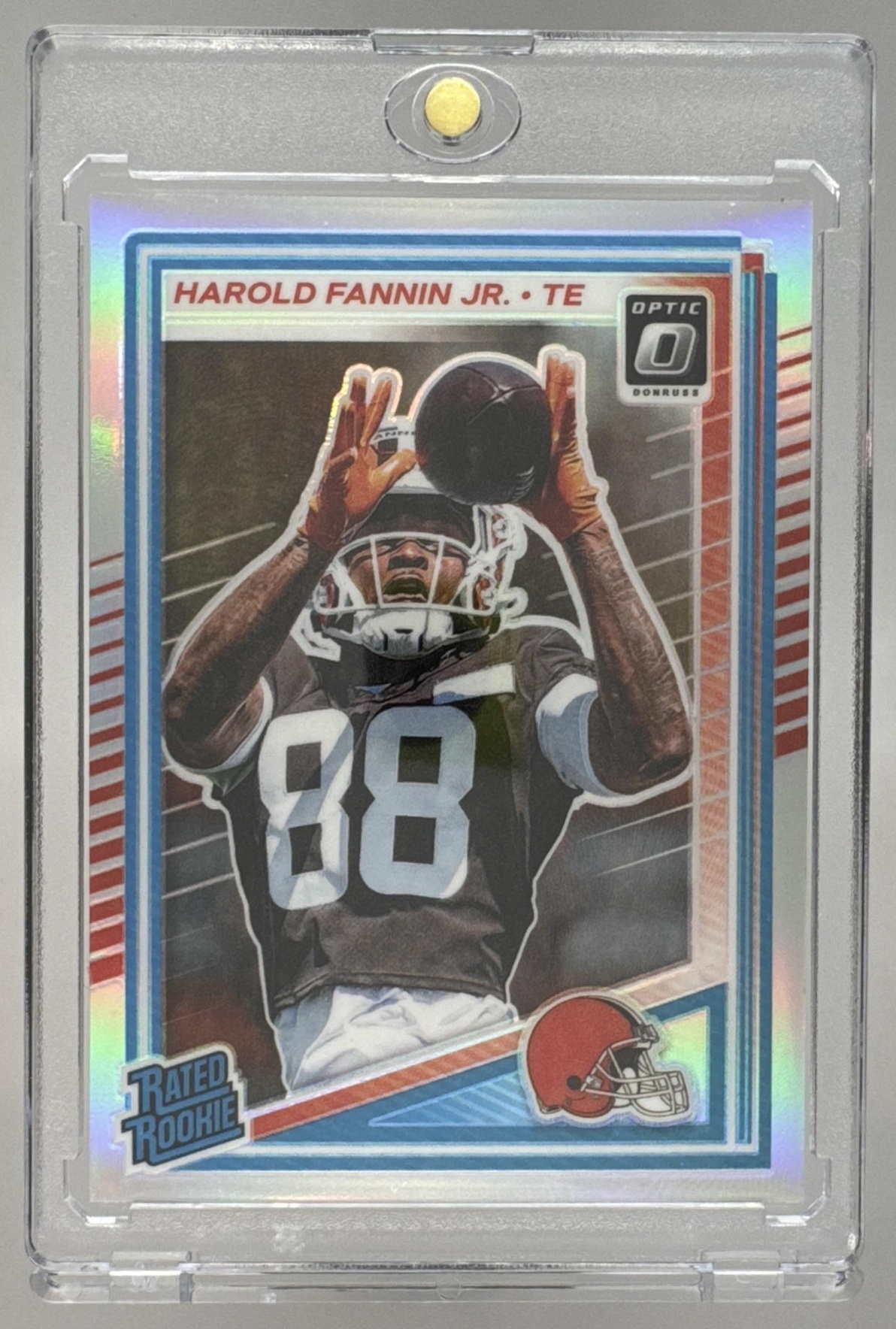 Card image for 2025 Panini Donruss Optic Harold Fannin Jr. Rated Rookie Holo Prizm #284 Browns