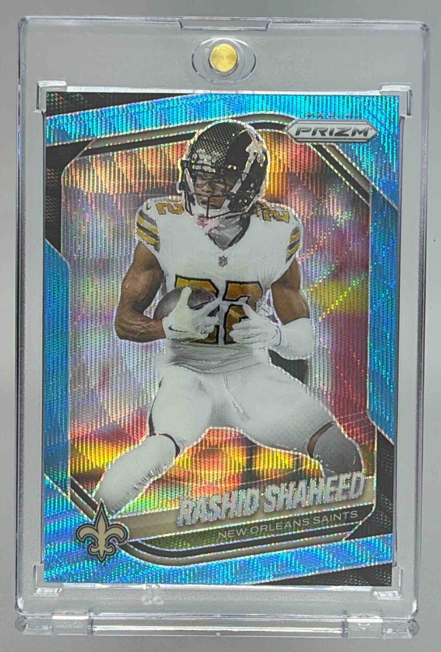 Card image for 2025 Panini Football Prizm Rashid Shaheed Blue Wave /230 #194 New Orleans Saints