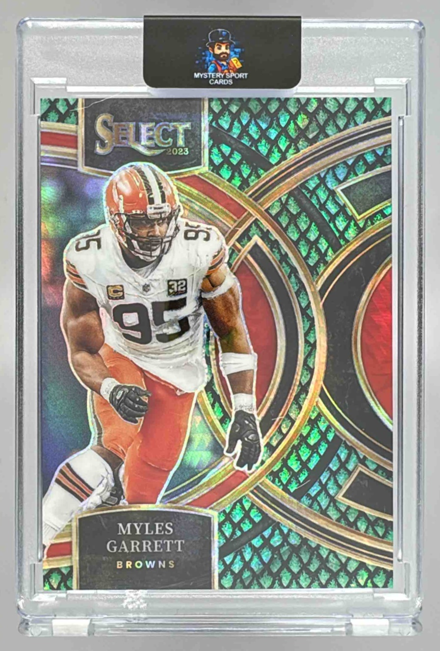 Card image for 2023 Panini Select Myles Garrett Dragon Scale Prizms /70 #152 Premier Level Browns
