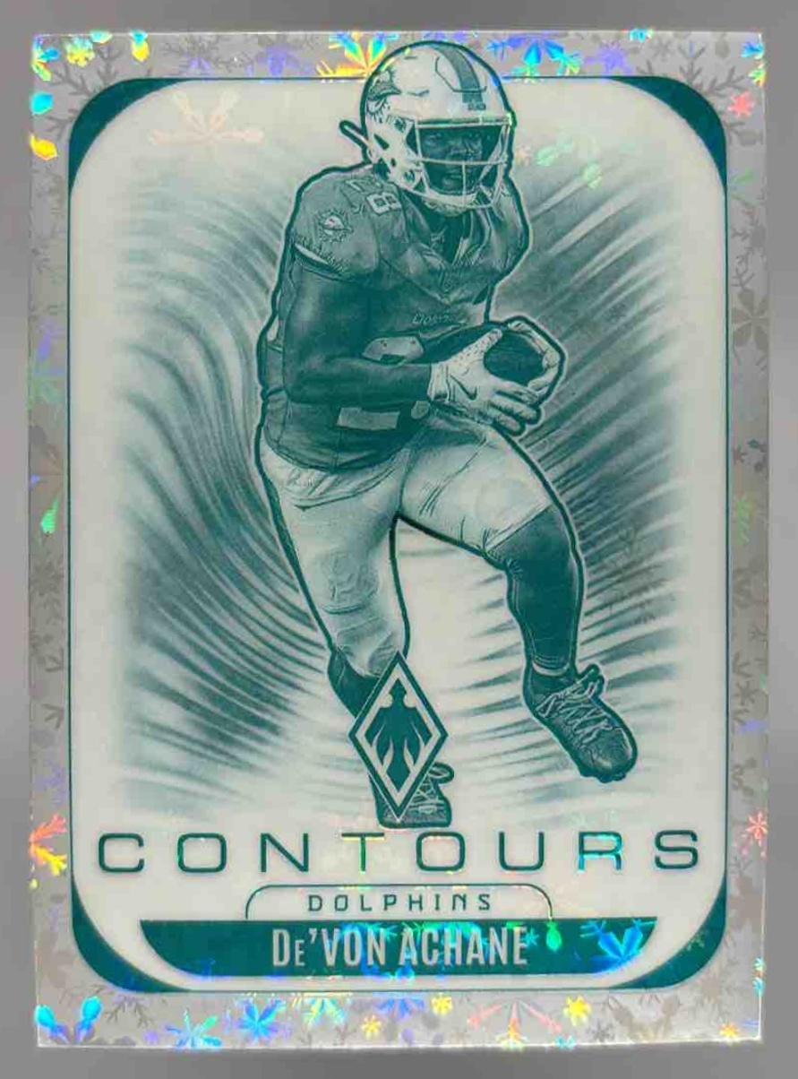 Card image for 2025 Panini Football Phoenix De'Von Achane Contours Blue /199 #20 Miami Dolphins