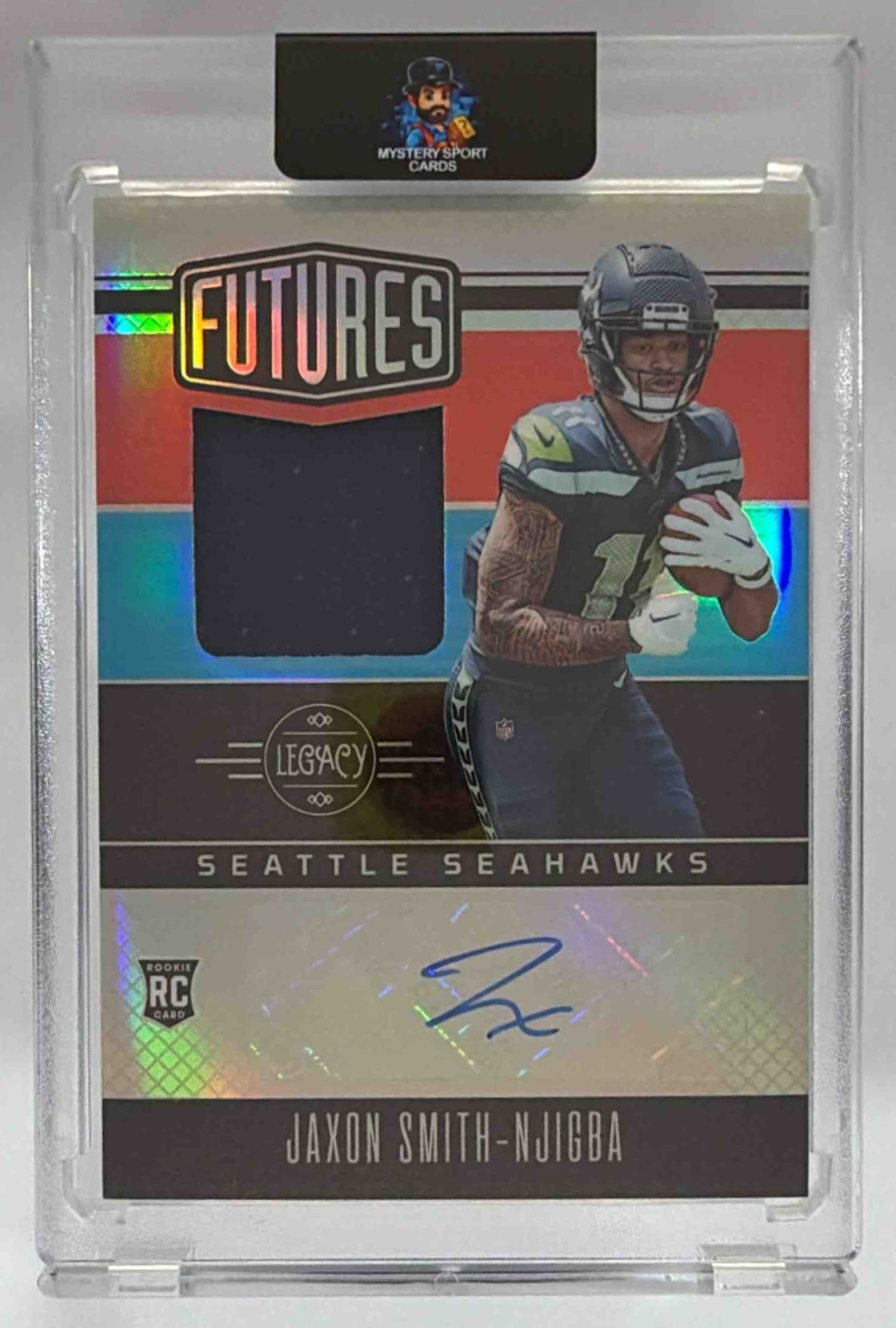 Card image for 2023 Panini Legacy Jaxon Smith-Njigba Futures Patch Auto Silver /249 #FAPS-7 MEM RC Seahawks