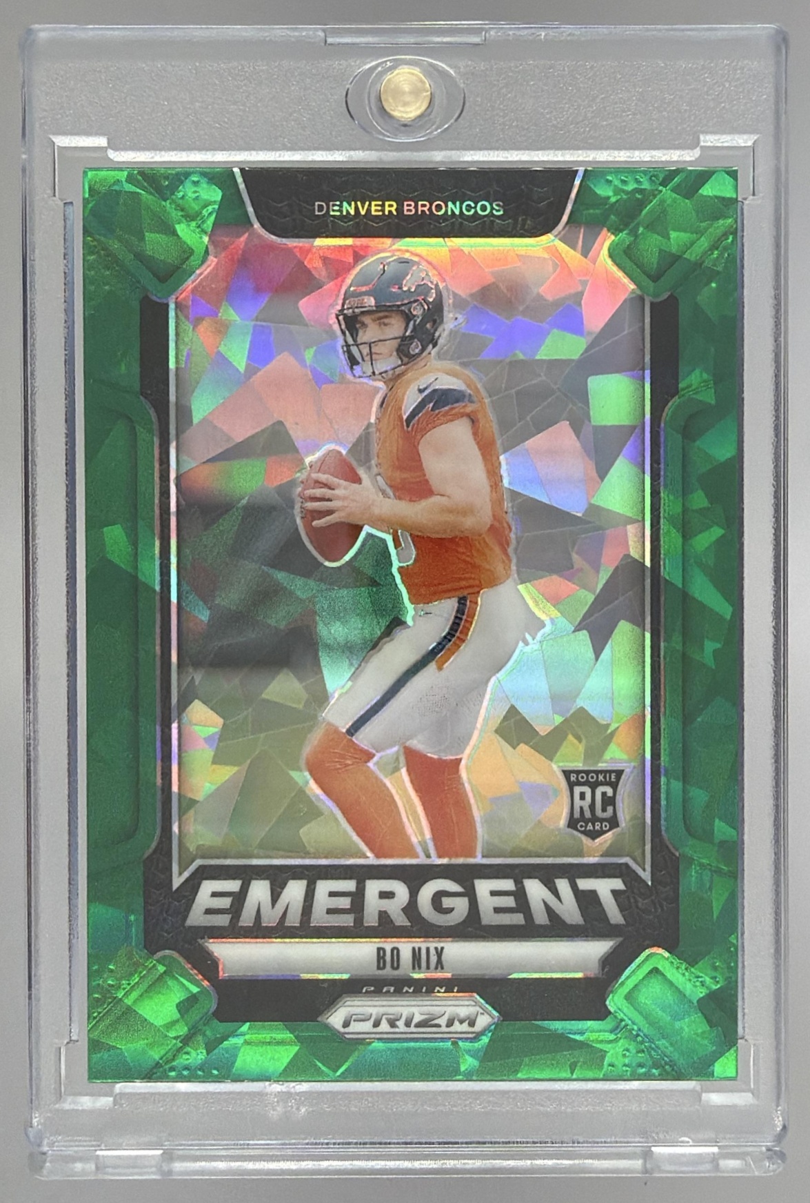 Card image for 2024 Panini Football Prizm Bo Nix Emergent #3 RC Denver Broncos