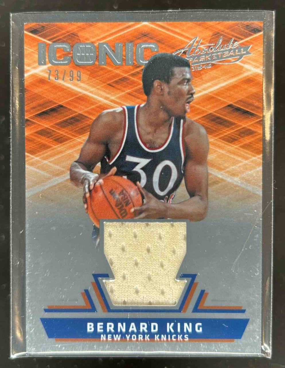 Card image for 2015-16 PANINI ABSOLUTE BERNARD KING ICONIC MATERIALS /99 #1 NEW YORK KNICKS