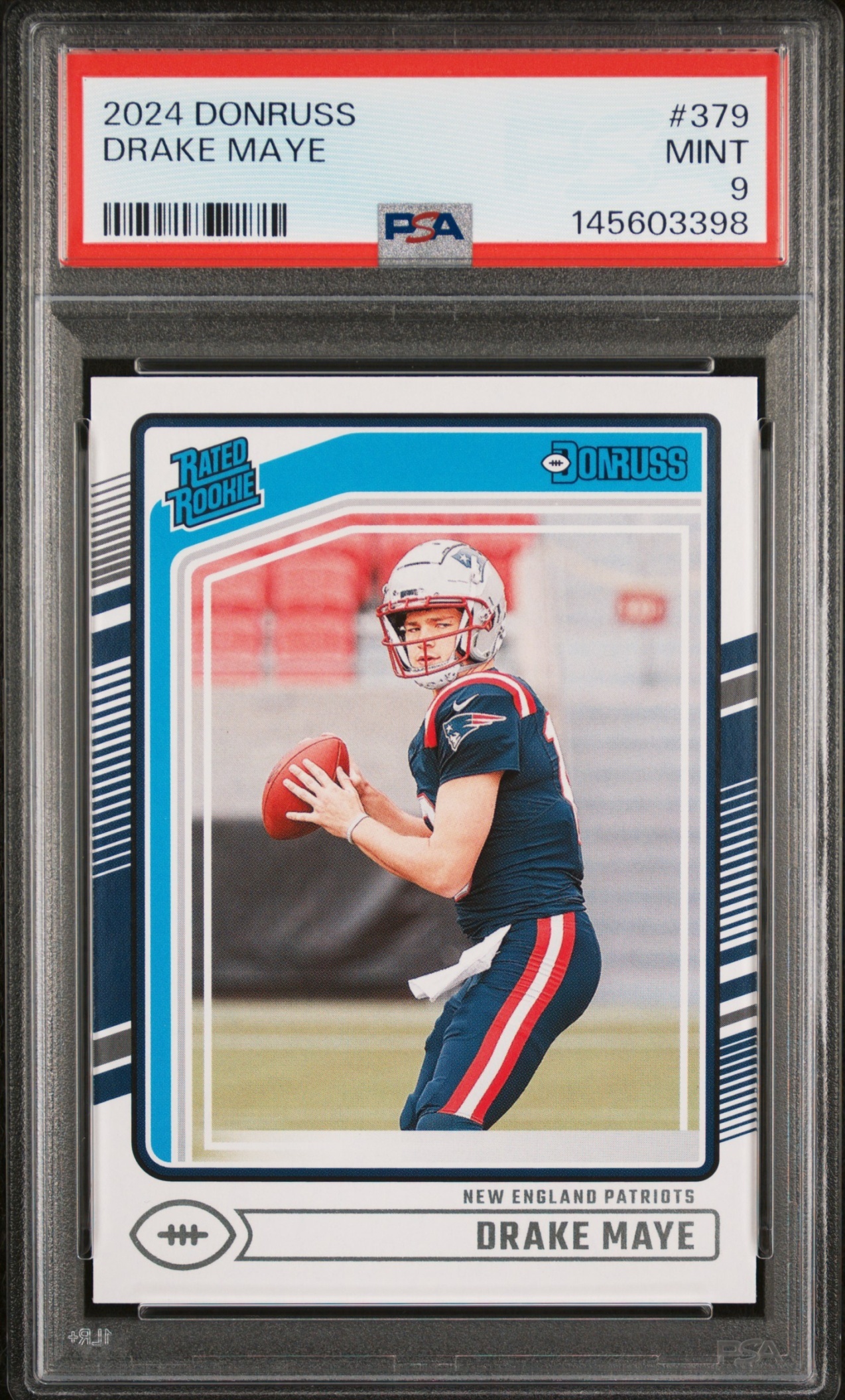 Card image for 2024 Panini Donruss Drake Maye #379 RC Rated Rookie Patriots