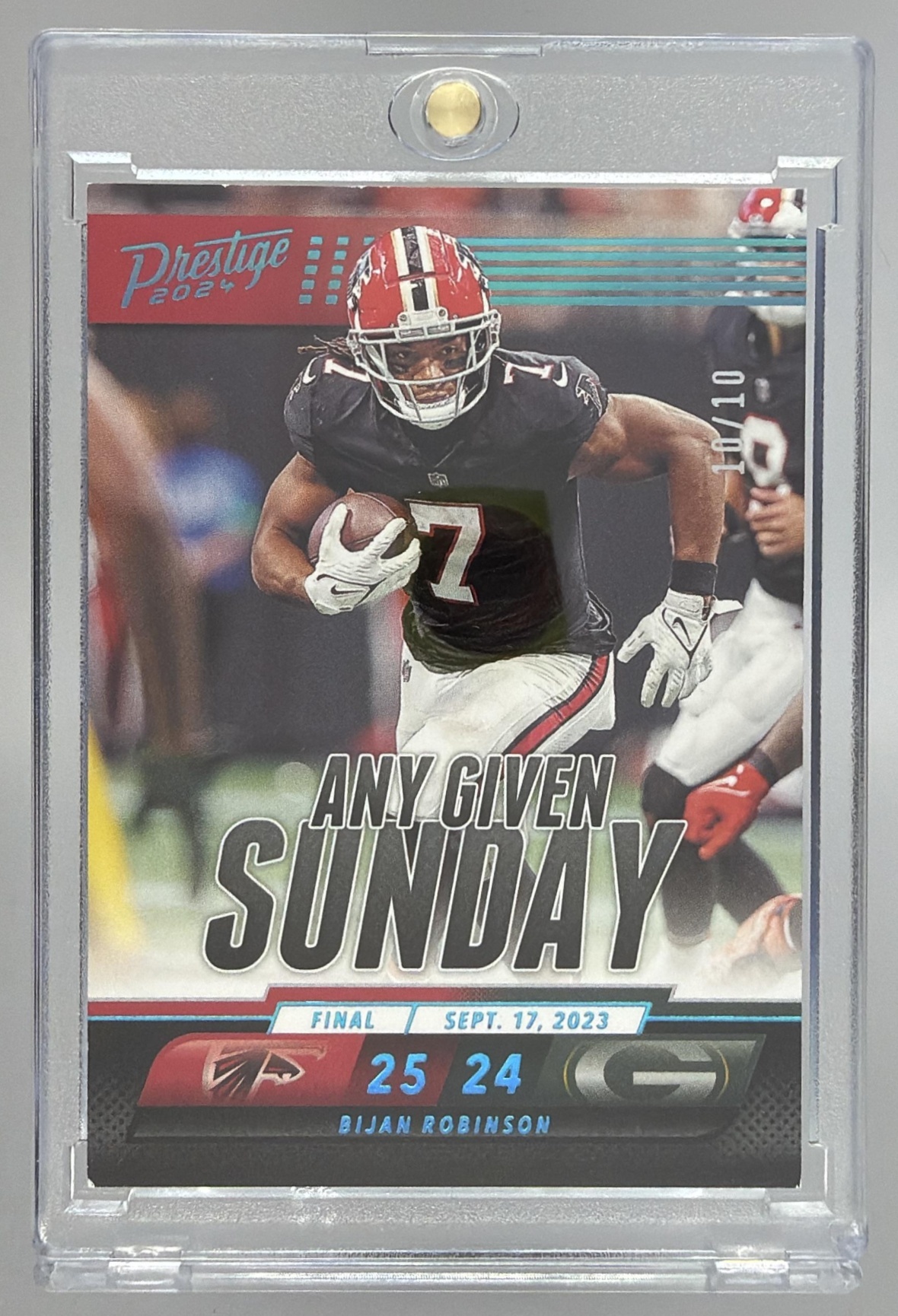 Card image for 2024 Panini Prestige Bijan Robinson Any Given Sunday Xtra Points Platinum /10 #AGS-BRN Falcons