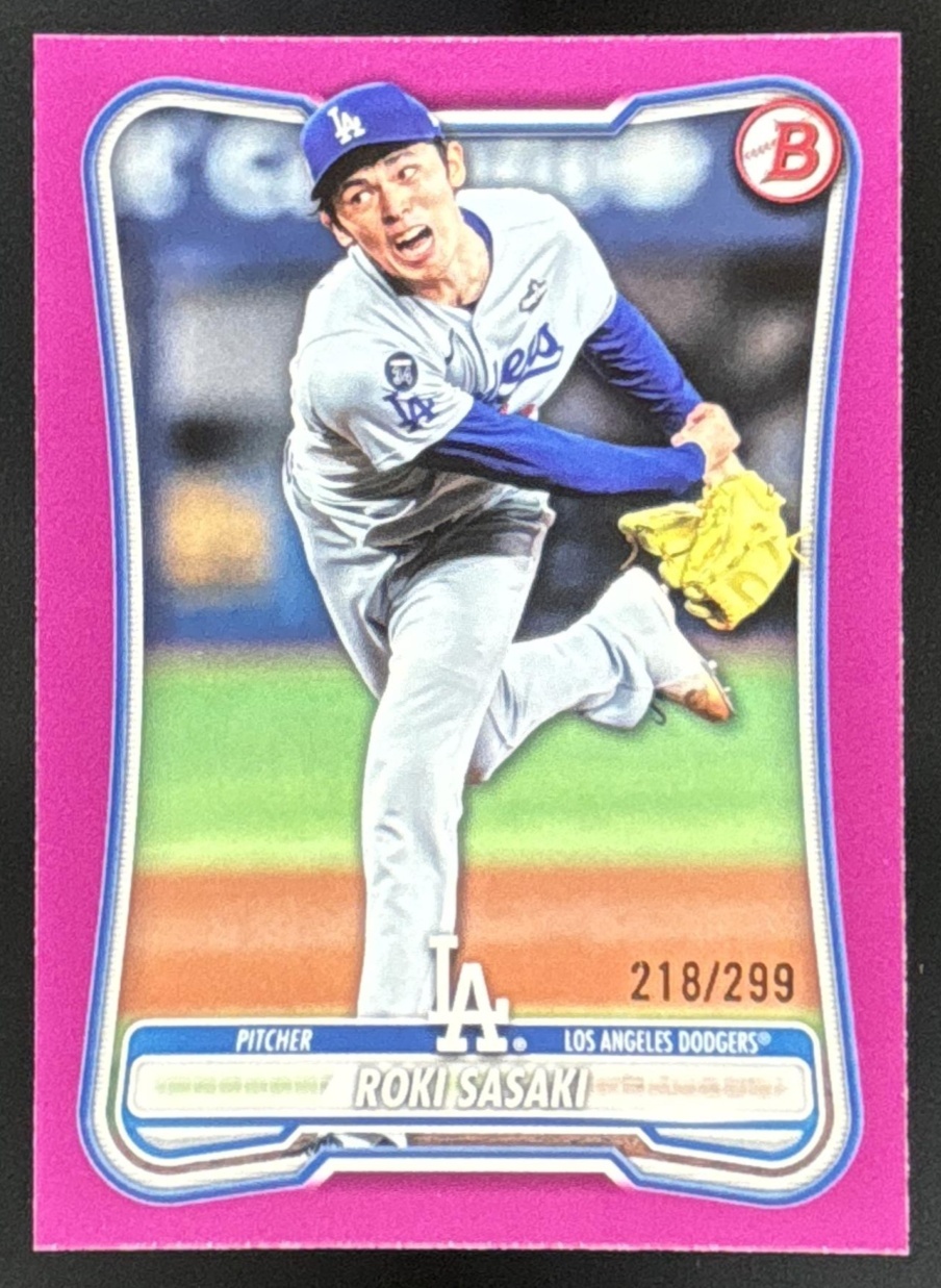 Card image for Roki Sasaki 2026 Bowman Fuchsia Border /299 Los Angeles Dodgers