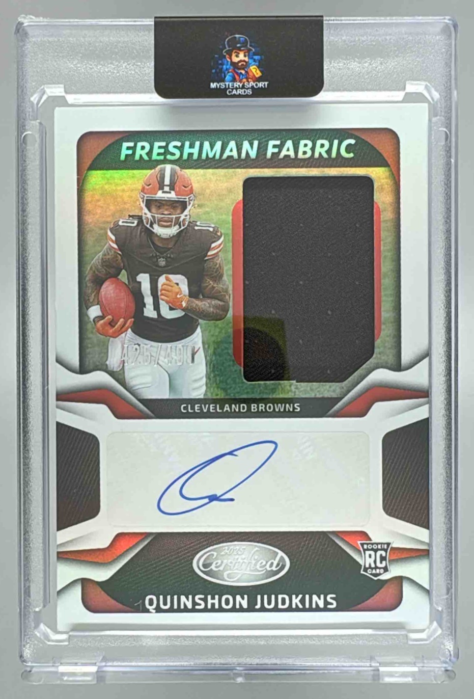 Card image for 2025 Panini Certified Quinshon Judkins Freshman Fabric Mirror Signatures /499 #FBC-QJS MEM RC Auto Browns