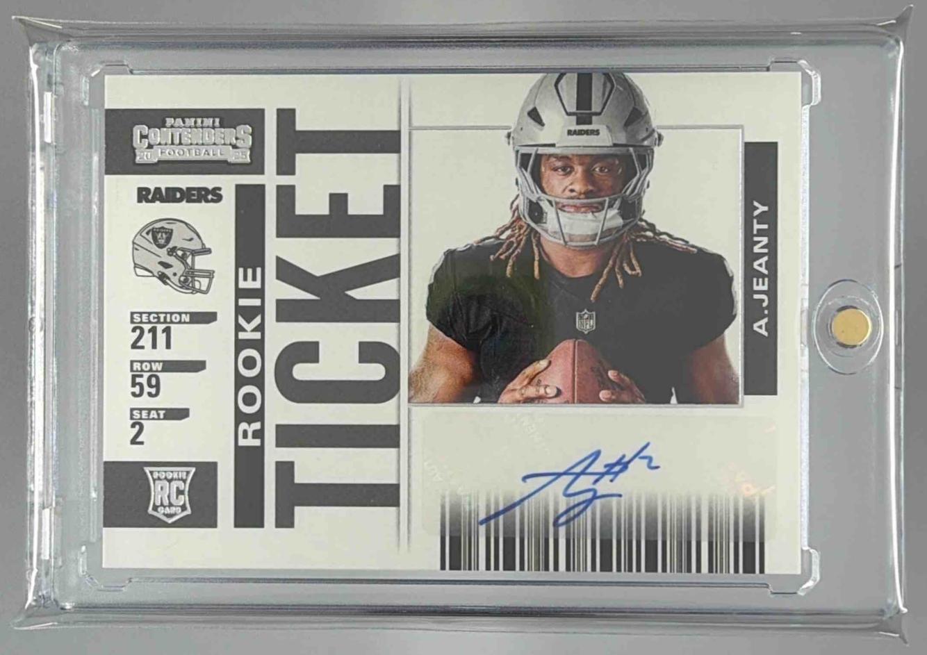 Card image for 2025 Panini Select Ashton Jeanty Contenders Rookie Ticket RPS Variation #19 RC Raiders