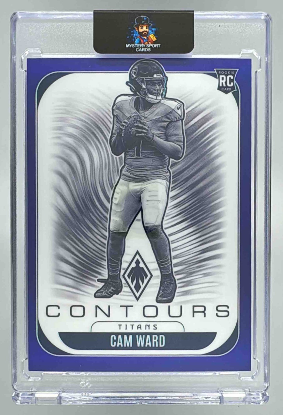 Card image for 2025 Panini Football Phoenix Cam Ward Contours Blue /199 #31 RC Tennessee Titans
