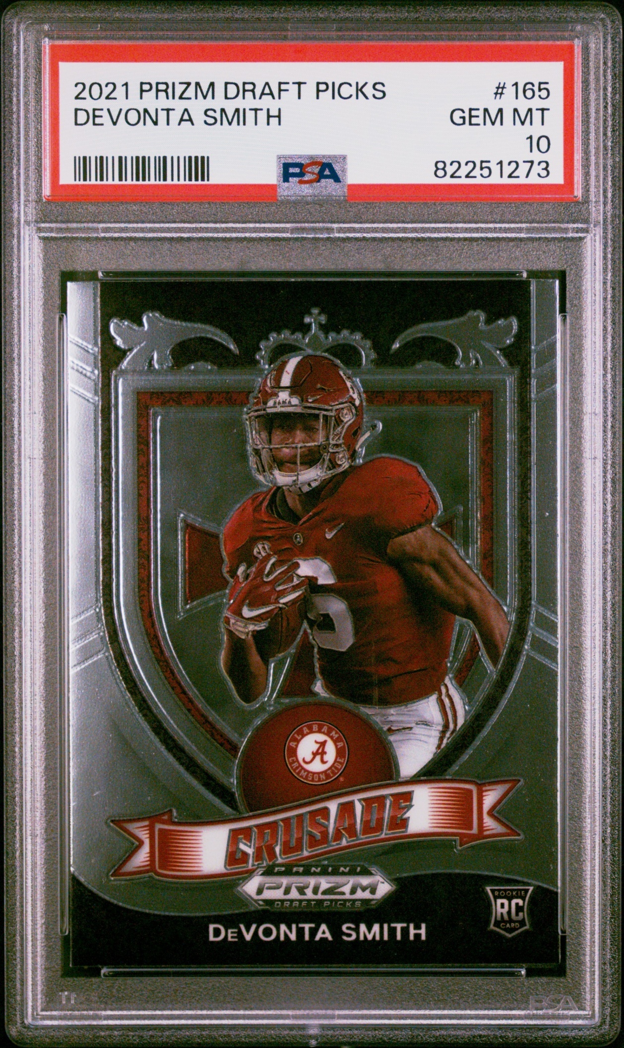 Card image for 2021 Panini Prizm Draft Picks Collegiate DeVonta Smith Green #165 Crusade RC Crimson Tide