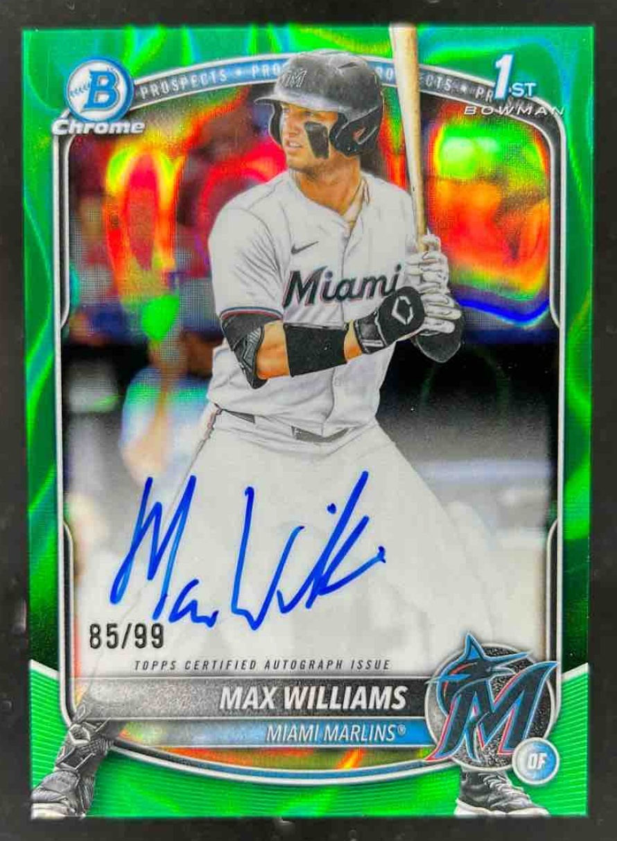 Card image for Max Williams 2025 Bowman Draft Chrome Prospect Auto Green Lava Refractor /99