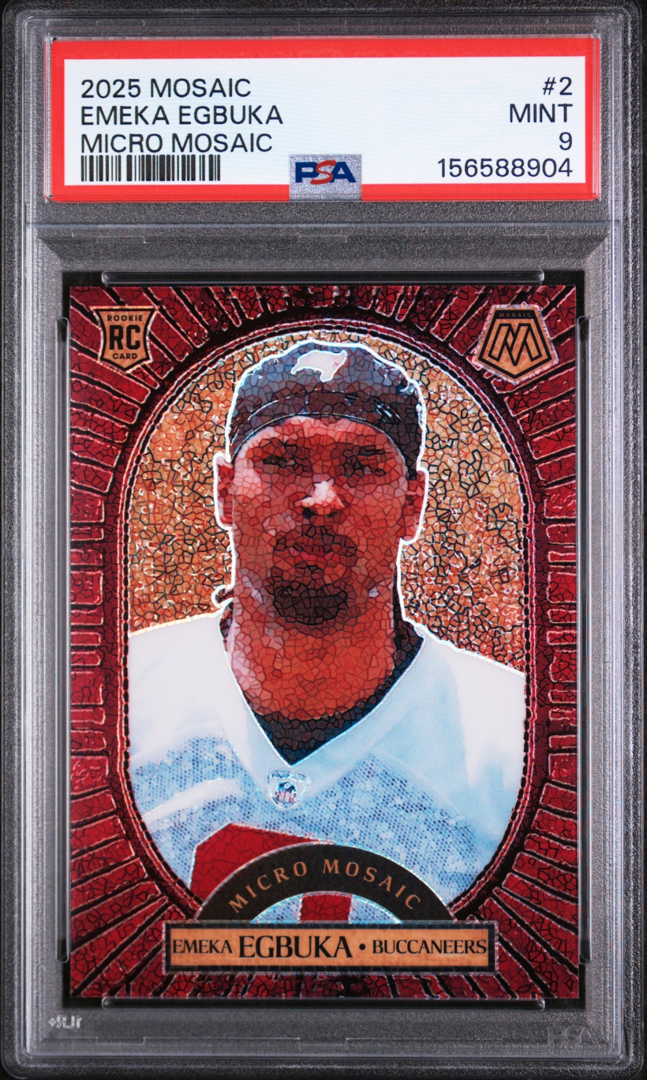 Card image for 2025 Panini Football Mosaic Emeka Egbuka Micro Mosaic #2 RC Tampa Bay Buccaneers PSA 9